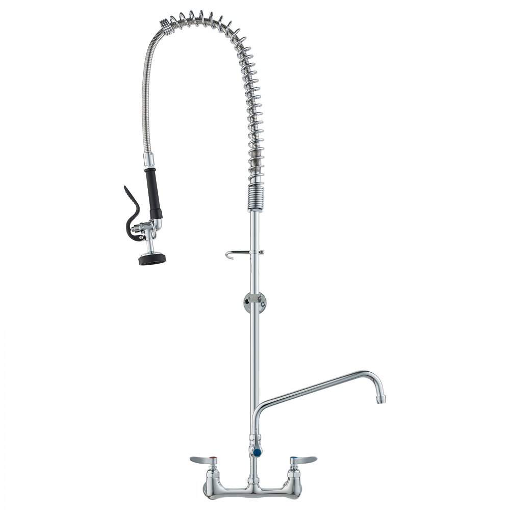 VEVOR Commercial Kitchen Faucet with Pull-Out Spray Head, 118 cm Height, 203 mm Center, 305 mm Swivel Spout, Brass Wall-Mounted Kitchen Sink Faucet, for 1/2/3 Bowl Sinks