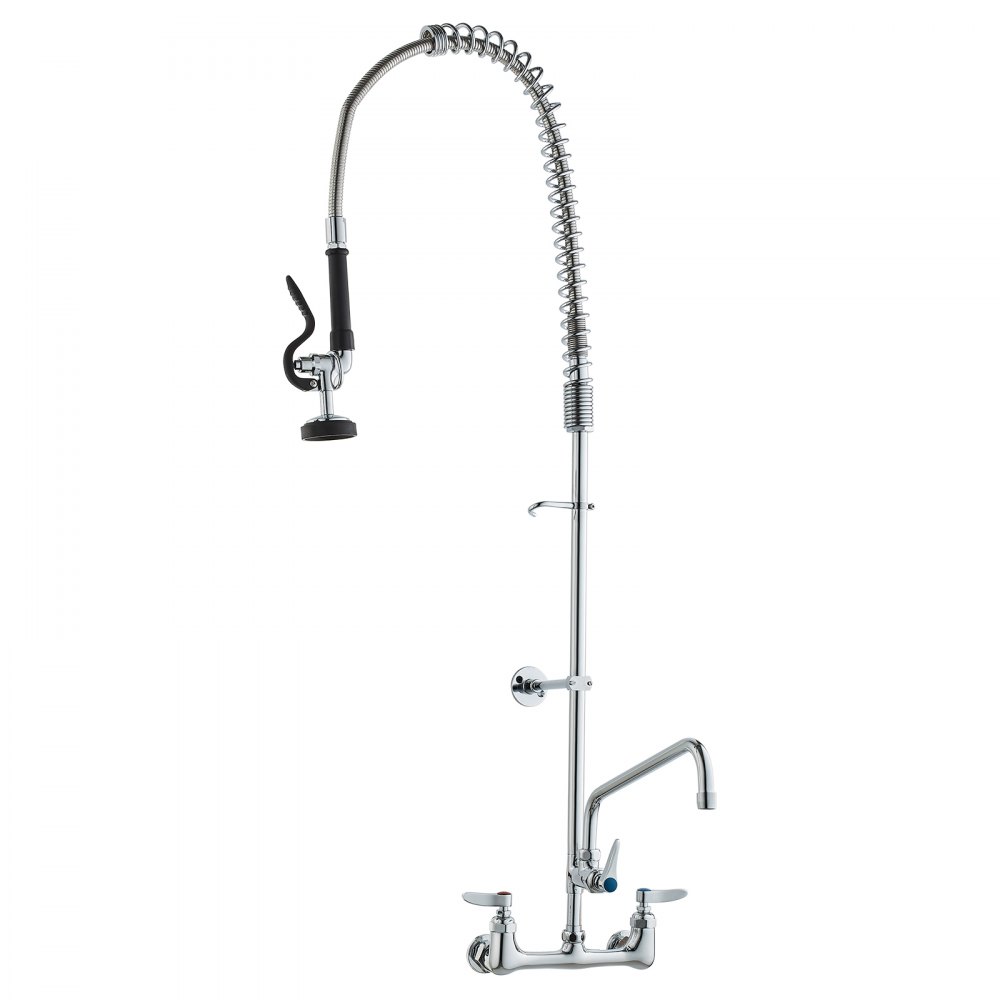 VEVOR Commercial Kitchen Faucet with Pull-Out Spray Head, 118 cm Height, 203 mm Center, 305 mm Swivel Spout, Brass Wall-Mounted Kitchen Sink Faucet, for 1/2/3 Bowl Sinks