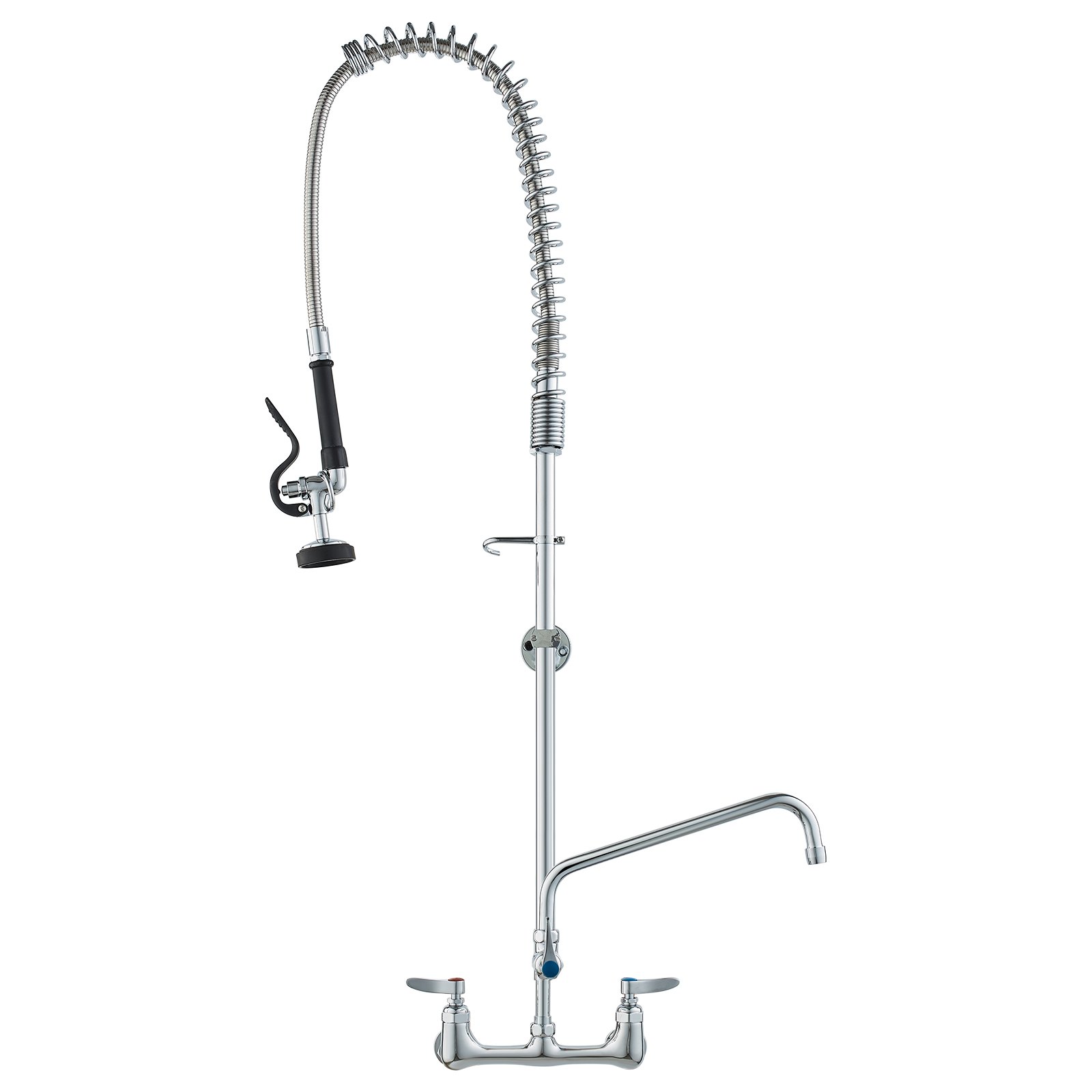 VEVOR Commercial Kitchen Faucet with Pull-Out Spray Head, 118 cm Height, 203 mm Center, 305 mm Swivel Spout, Brass Wall-Mounted Kitchen Sink Faucet, for 1/2/3 Bowl Sinks