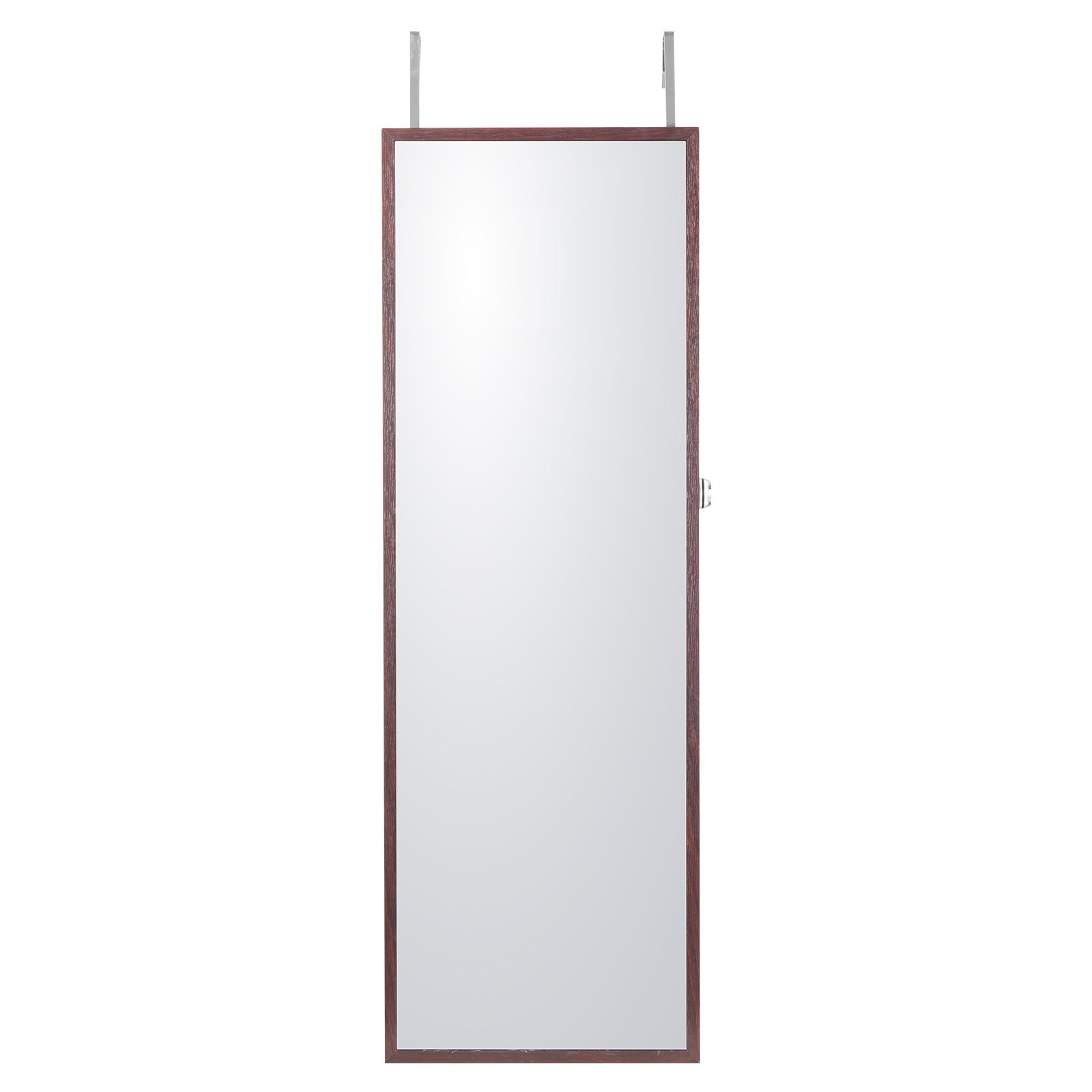 VEVOR Lockable Jewelry Cabinet, Mirrored Jewelry Cabinet, 108cm High, Jewelry Storage with Full-Length Mirror, Wall-Mounted Jewelry Mirror Organizer with LED Interior Lighting & Velvet Lining, Brown