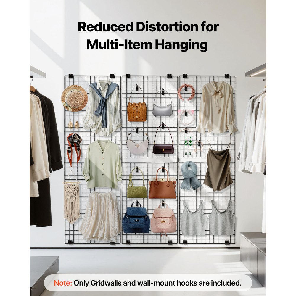 VEVOR Panele ścienne kratowe 610 x 11 x 1828 mm 3 szt. Półka ścienna do montażu na ścianie, wykonana ze stali węglowej, tablica na zdjęcia do przechowywania dekoracji, tablica ogłoszeń, czarna