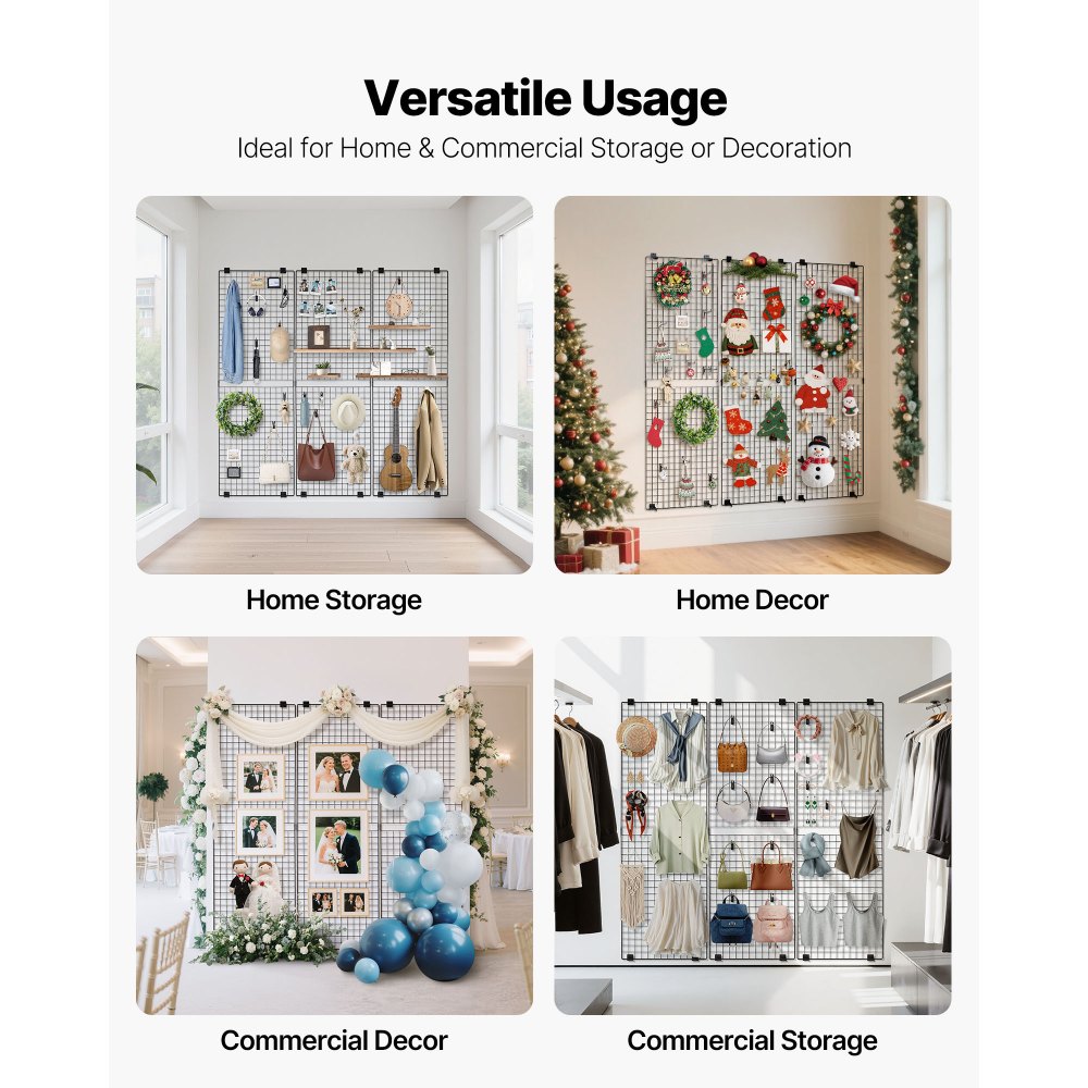 VEVOR Panele ścienne kratowe 610 x 11 x 1828 mm 3 szt. Półka ścienna do montażu na ścianie, wykonana ze stali węglowej, tablica na zdjęcia do przechowywania dekoracji, tablica ogłoszeń, czarna