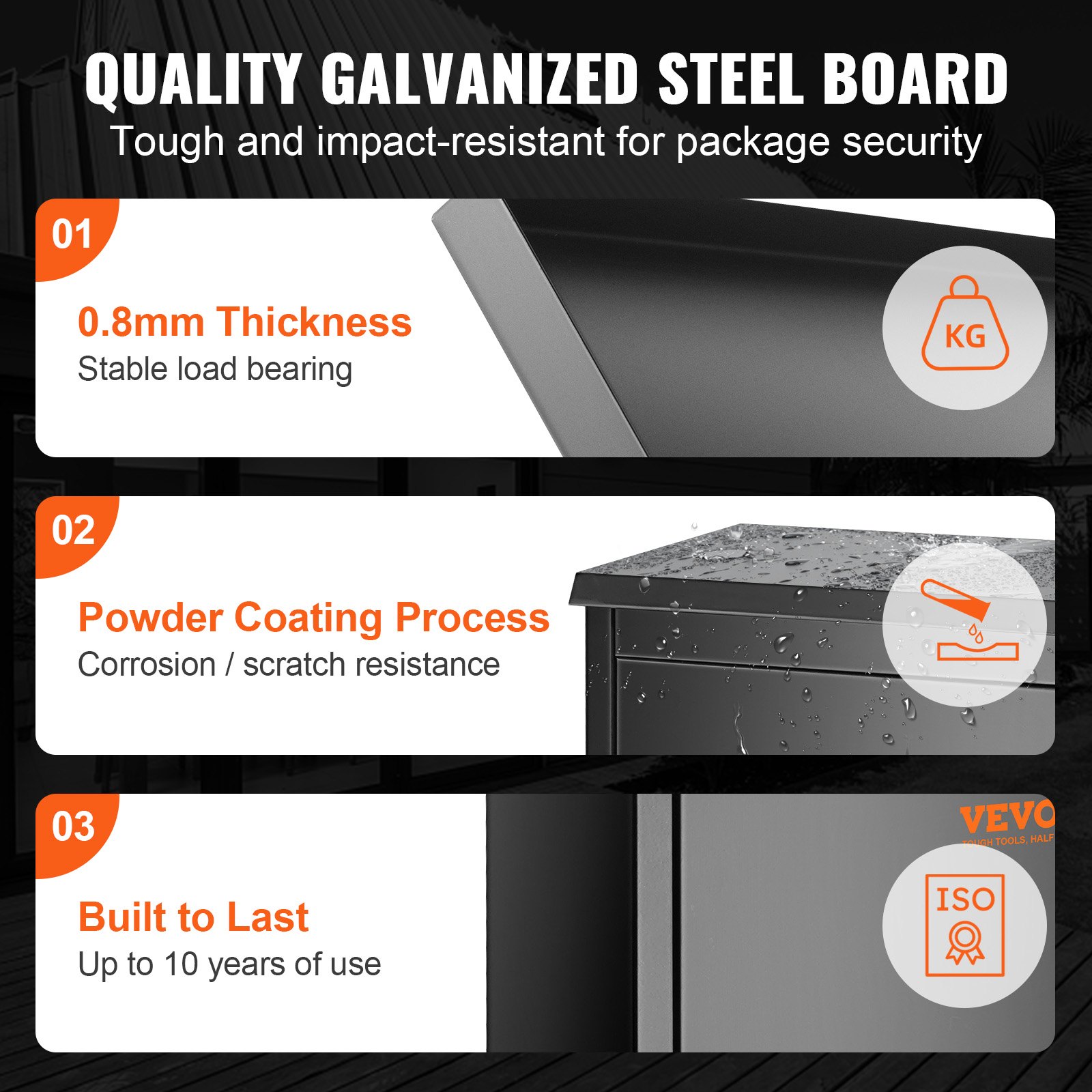 Skrzynka na paczki VEVOR 39 x 27 x 52,2 cm Skrzynka na paczki, ocynkowana stal 0,8 mm, z zamkiem szyfrowym, przegroda na listy, udźwig 15-20 kg, stojąca skrzynka na listy, otwór na dostawę, 34,6 x 19,8 x 50 cm