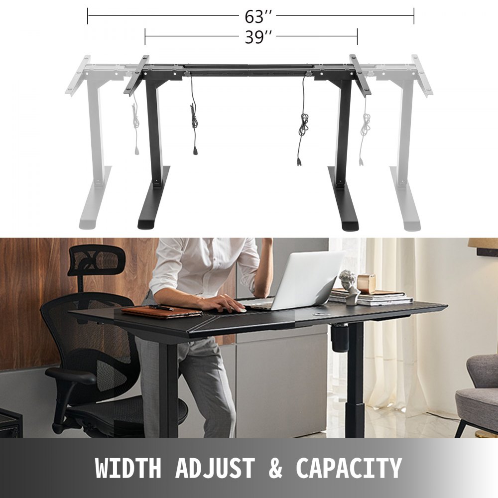 VEVOR Biurko z regulacją wysokości Elektryczna rama stołu Czarny stół roboczy
