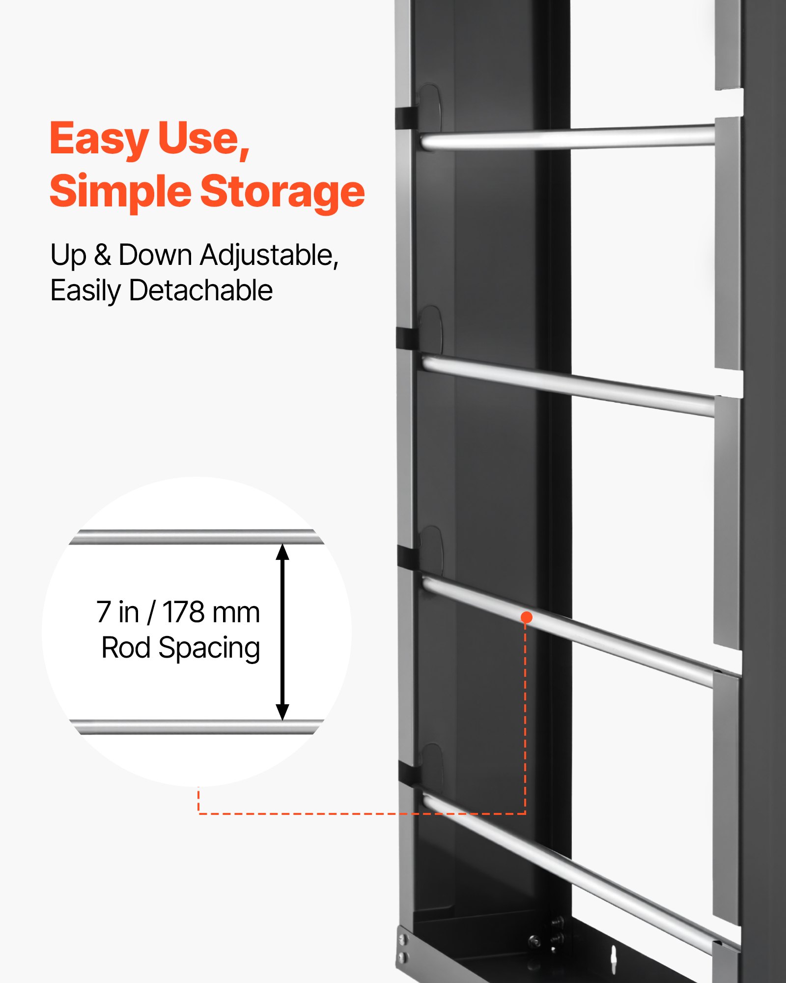 Uchwyt na szpulę z kablem VEVOR, 4 regulowane pręty, ścienny uchwyt na szpulę z drutu, wykonany ze stali walcowanej na zimno, stojak do przechowywania i ekspozycji kabli, nośność 68 kg, do różnych warunków