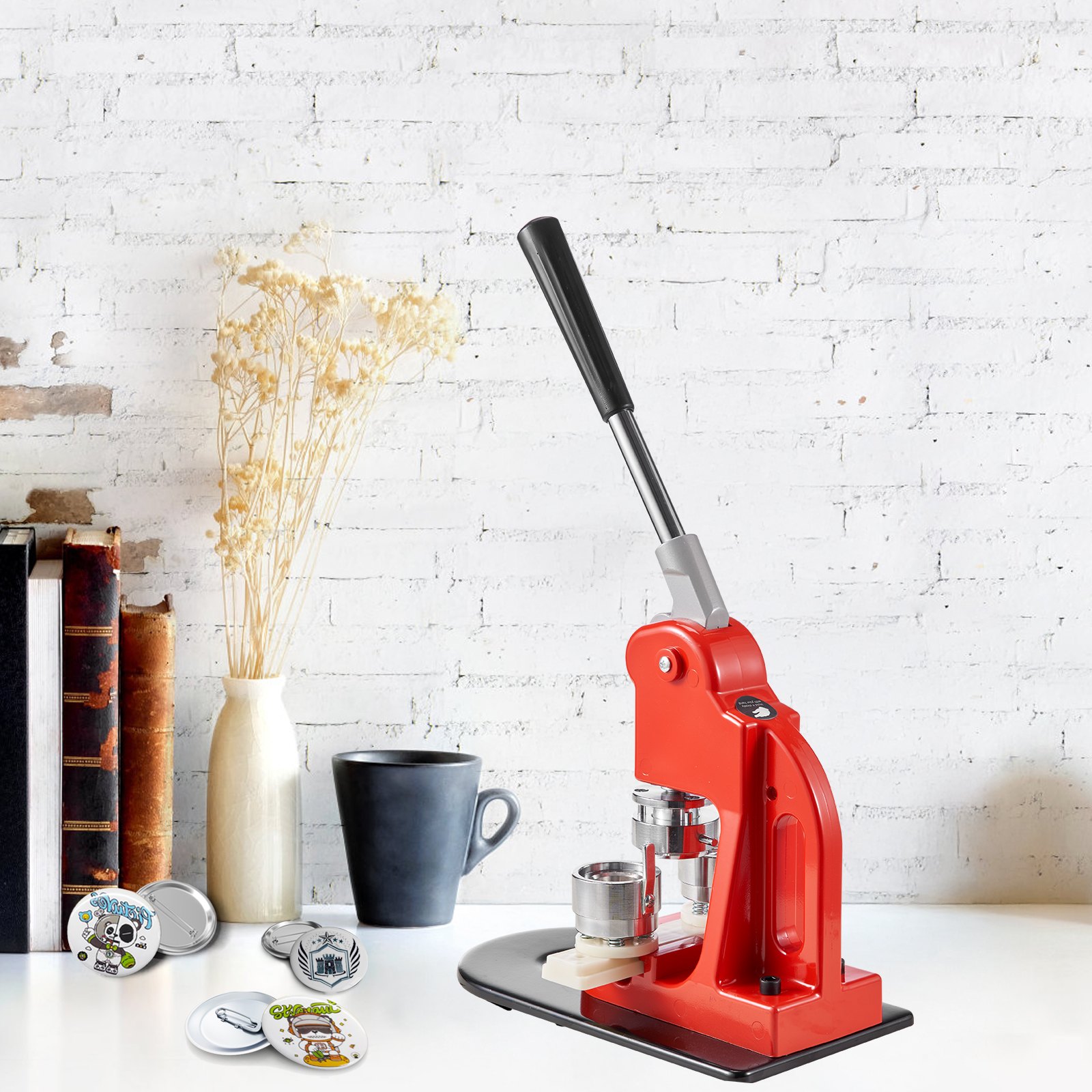 Maszyna do produkcji guzików VEVOR 32 mm, dziurkarka do znaczków, 500 szt. kapsli, prasa do znaczków DIY, maszyna do produkcji spersonalizowanych znaczków, w tym księga zaklęć i wycinarka kółek