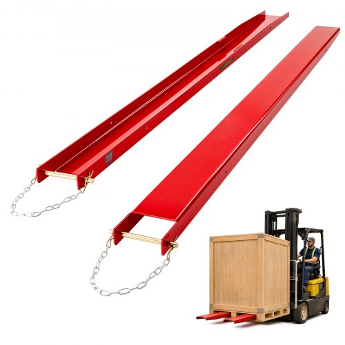 VEVOR 1 para przedłużek wideł 2440 x 140 mm, przedłużki wideł 2494,8 kg, widły do ​​wózków widłowych do transportu w logistyce, na placach budowy i w rolnictwie, konstrukcje stalowe, z blokadą sworznia i łańcuchem, kolor czerwony