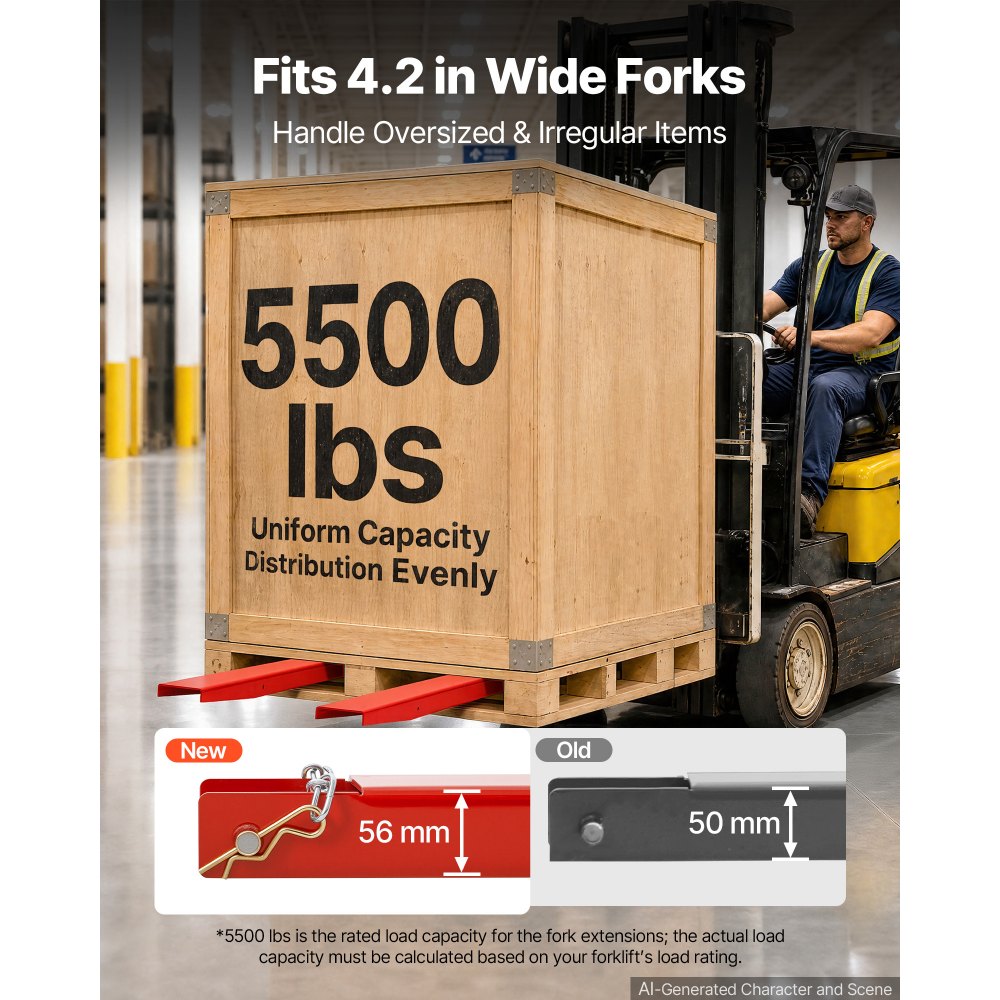 VEVOR 1 para przedłużek wideł 2440 x 115 mm, przedłużki wideł 2494,8 kg, widły do ​​wózków widłowych do transportu w logistyce, przemyśle i rolnictwie, konstrukcje stalowe, z blokadą sworznia i łańcuchem, kolor czerwony