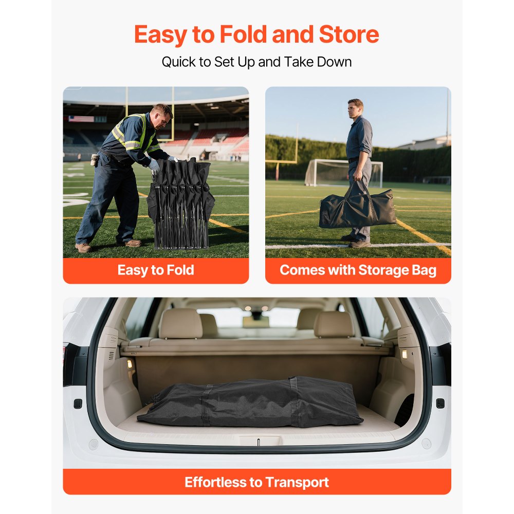 VEVOR Portable Folding Bench, 6 Seat Soccer Bench with Multiple Storage Pockets & Carrying Bag, Lightweight Sideline Seating with Back Rest for Football, Baseball, Camping, Outdoor Events, Black