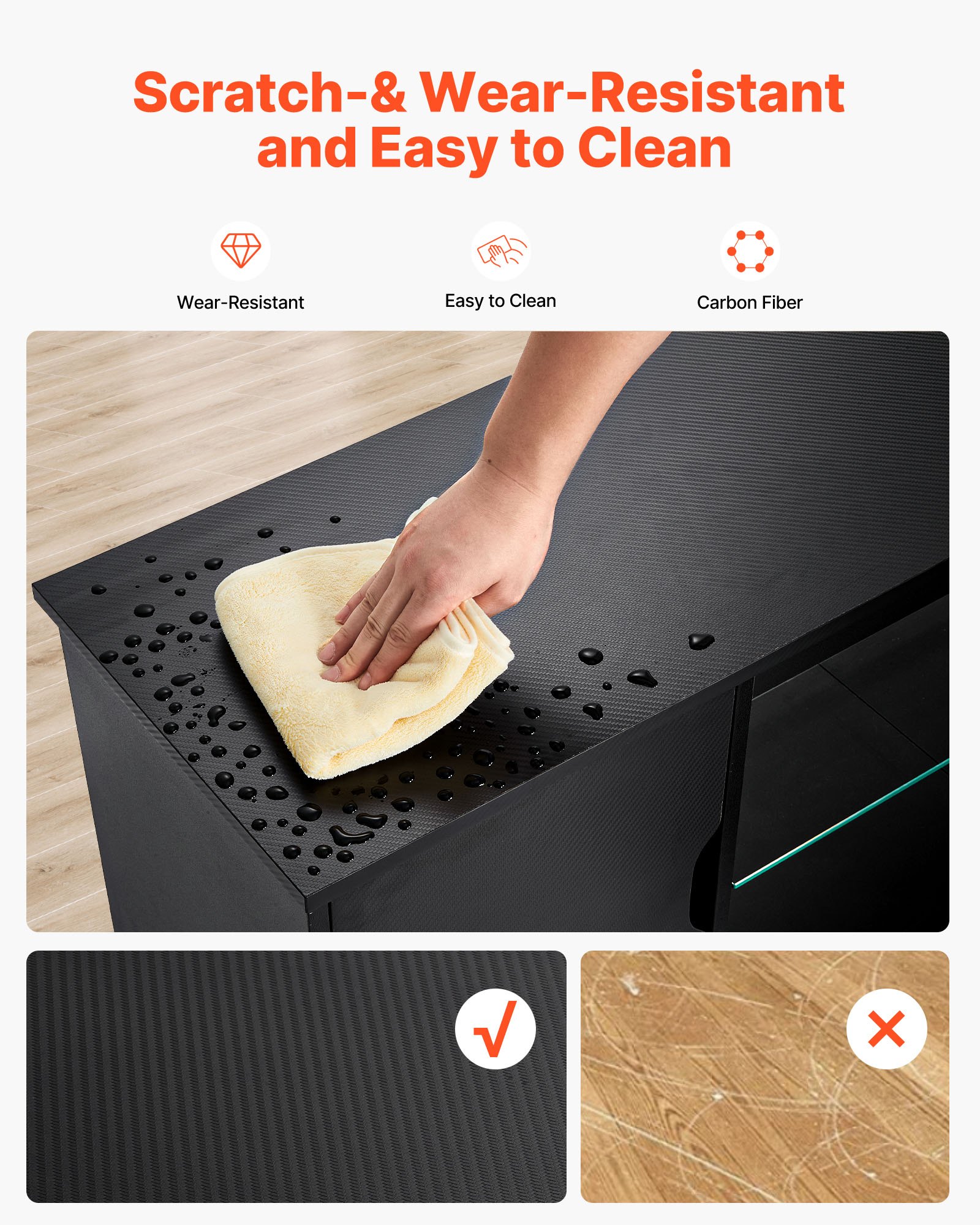 Stojak pod telewizor VEVOR do telewizorów o przekątnej do 65 cali, stolik pod telewizor z listwą świetlną, drewniana szafka pod telewizor ze szklaną półką i regulowanymi półkami, konsola pod telewizor do salonu i sypialni, kolor czarny