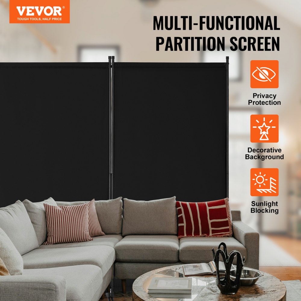 VEVOR Room Divider 4 Panels, Folding Screen 3464 x 1840 x 520 mm, Foldable Privacy Screen & Portable Partition for Room Division, Freestanding Room Divider for Office, Bedroom, Study, Black