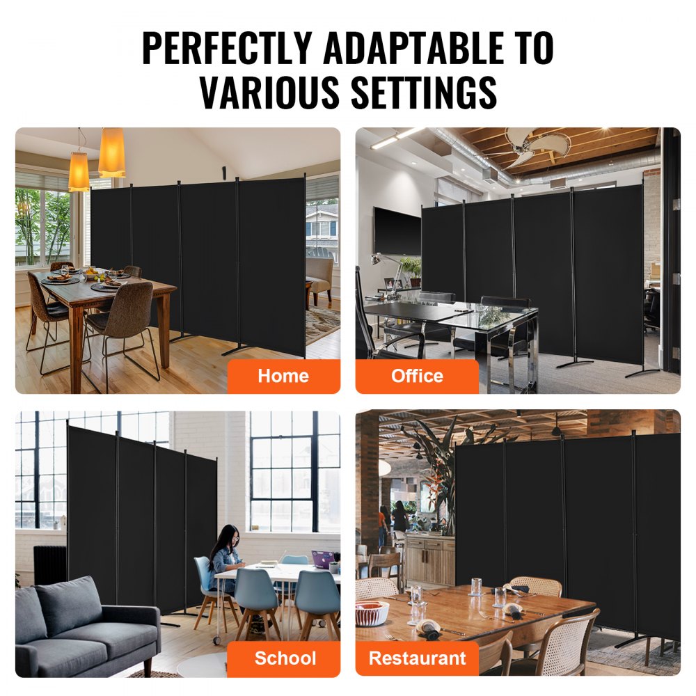 VEVOR Room Divider 4 Panels, Folding Screen 3464 x 1840 x 520 mm, Foldable Privacy Screen & Portable Partition for Room Division, Freestanding Room Divider for Office, Bedroom, Study, Black