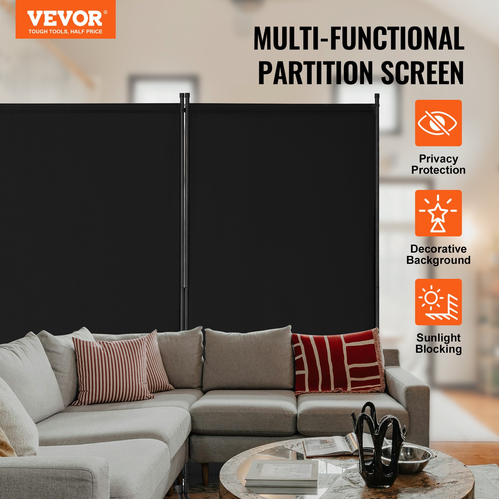 VEVOR Room Divider 4 Panels, Folding Screen 3464 x 1840 x 520 mm, Foldable Privacy Screen & Portable Partition for Room Division, Freestanding Room Divider for Office, Bedroom, Study, Black