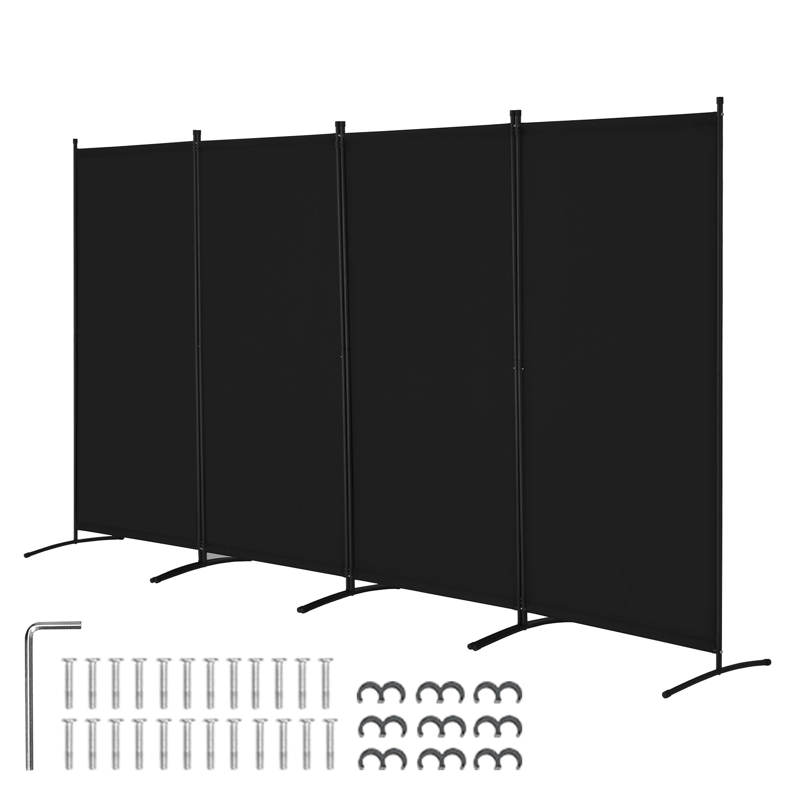 VEVOR Room Divider 4 Panels, Folding Screen 3464 x 1840 x 520 mm, Foldable Privacy Screen & Portable Partition for Room Division, Freestanding Room Divider for Office, Bedroom, Study, Black