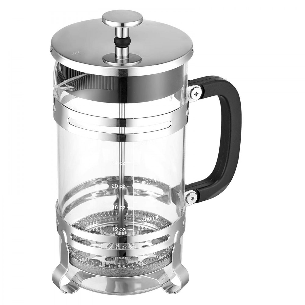 VEVOR French Press Coffee Maker, 1 l, wykonany ze szkła borokrzemianowego, zaparzacz do herbaty z filtrem ze stali nierdzewnej, ekspres do kawy na kemping, podróż, kuchnię, restaurację, srebrny