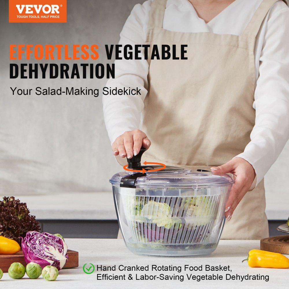 Wirówka do sałatek VEVOR ze szkła 4,5 L, suszarka do warzyw, pralka, środek do czyszczenia i suszarki do sałatek z pokrywką miski ze szkła borokrzemowego, do warzyw, ziół, jagód, owoców, bez BPA