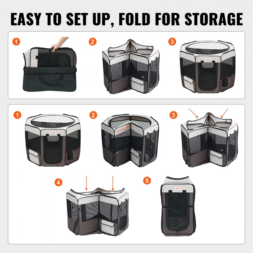 VEVOR Kojec dla szczeniąt składany 914 x 914 x 584 mm Kojec dla zwierząt 13 x 5 cm Składana miska Kojec dla psów Kojec dla psów z tkaniny Oxford 600D Wybieg dla psów Wybieg dla małych i średnich zwierząt