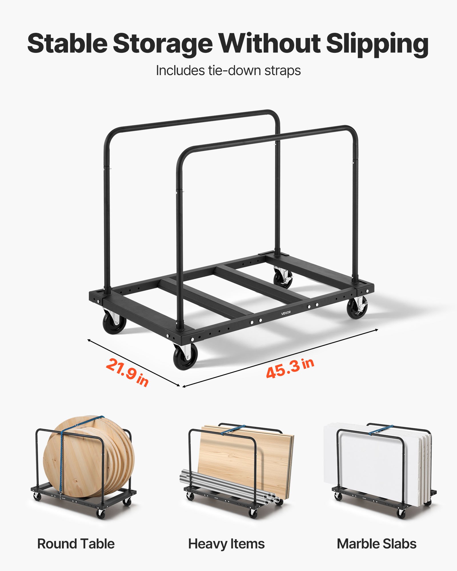 Wózek do płyt VEVOR, 816 kg, wózek transportowy z kółkami obrotowymi o średnicy 12,5 mm, rolką do płyt, wózkiem z zaciskiem rurowym, pasem mocującym i 2 bocznymi poręczami, pomoc w transporcie do fabryk, magazynów, garaży, czarny