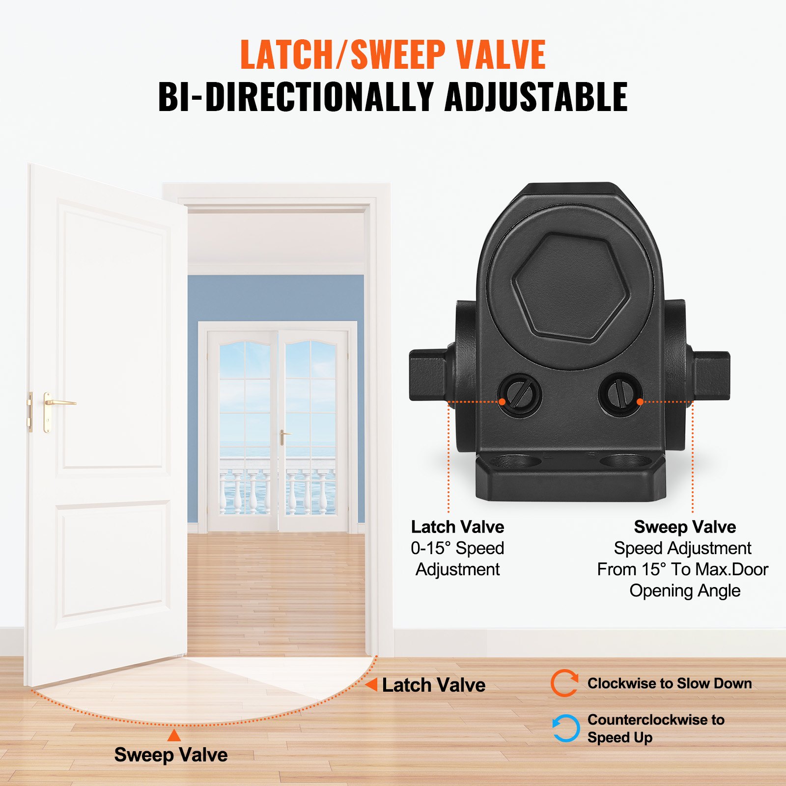 Automatyczny samozamykacz drzwi VEVOR do bram komercyjnych i prywatnych, do bram o wadze do 85 kg, prętowy samozamykacz z hydraulicznym zderzakiem, obudowa z odlewu aluminiowego, kolor czarny