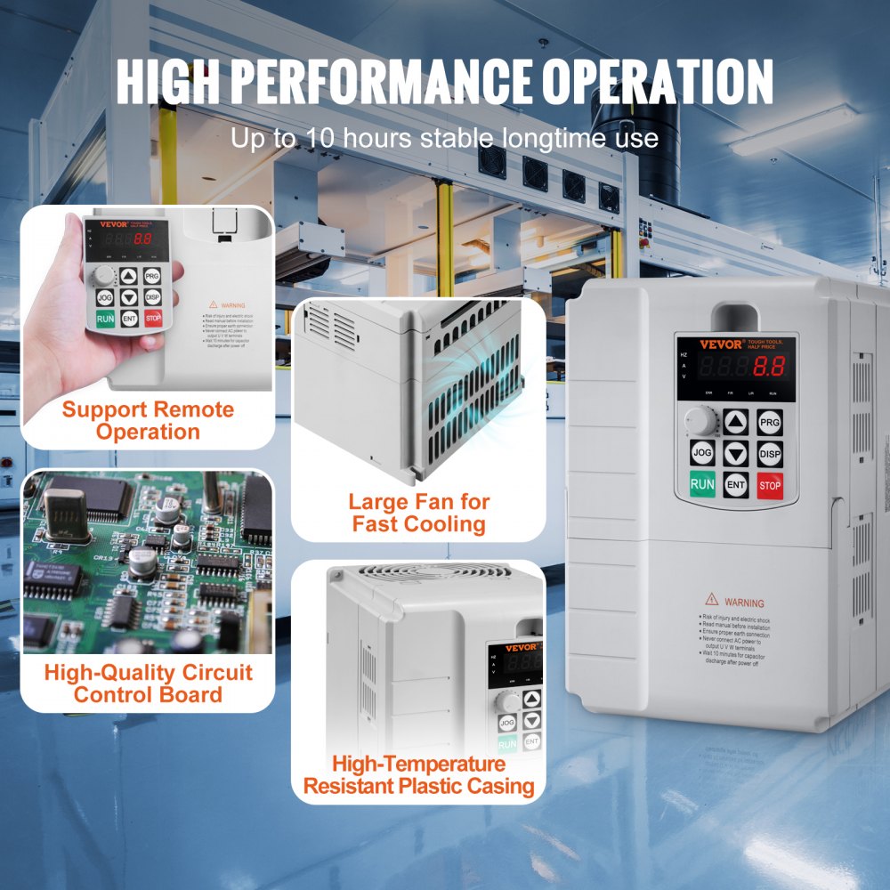 Przetwornica częstotliwości VEVOR, falownik, przetwornica częstotliwości, 7,5 kW, 34 A, 10 KM, wejście 1-fazowe 220 V, wyjście 3-fazowe 220 V, do sterowania prędkością silników trójfazowych