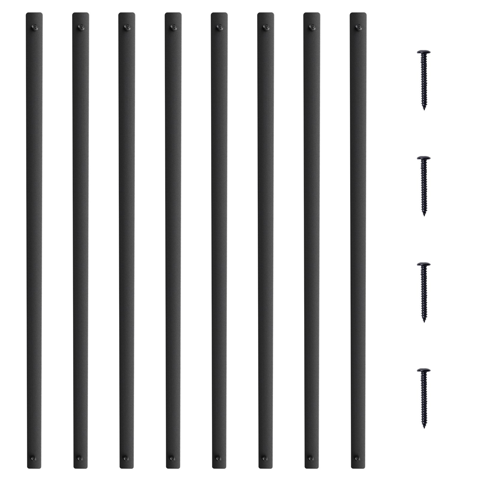 Metalowe tralki schodowe VEVOR, 25 x 5,5 x 965 mm, płaskie, dekoracyjne tralki ze stopu aluminium, zestaw 72 tralek tarasowych ze śrubami, klasyczna, pusta balustrada tarasowa