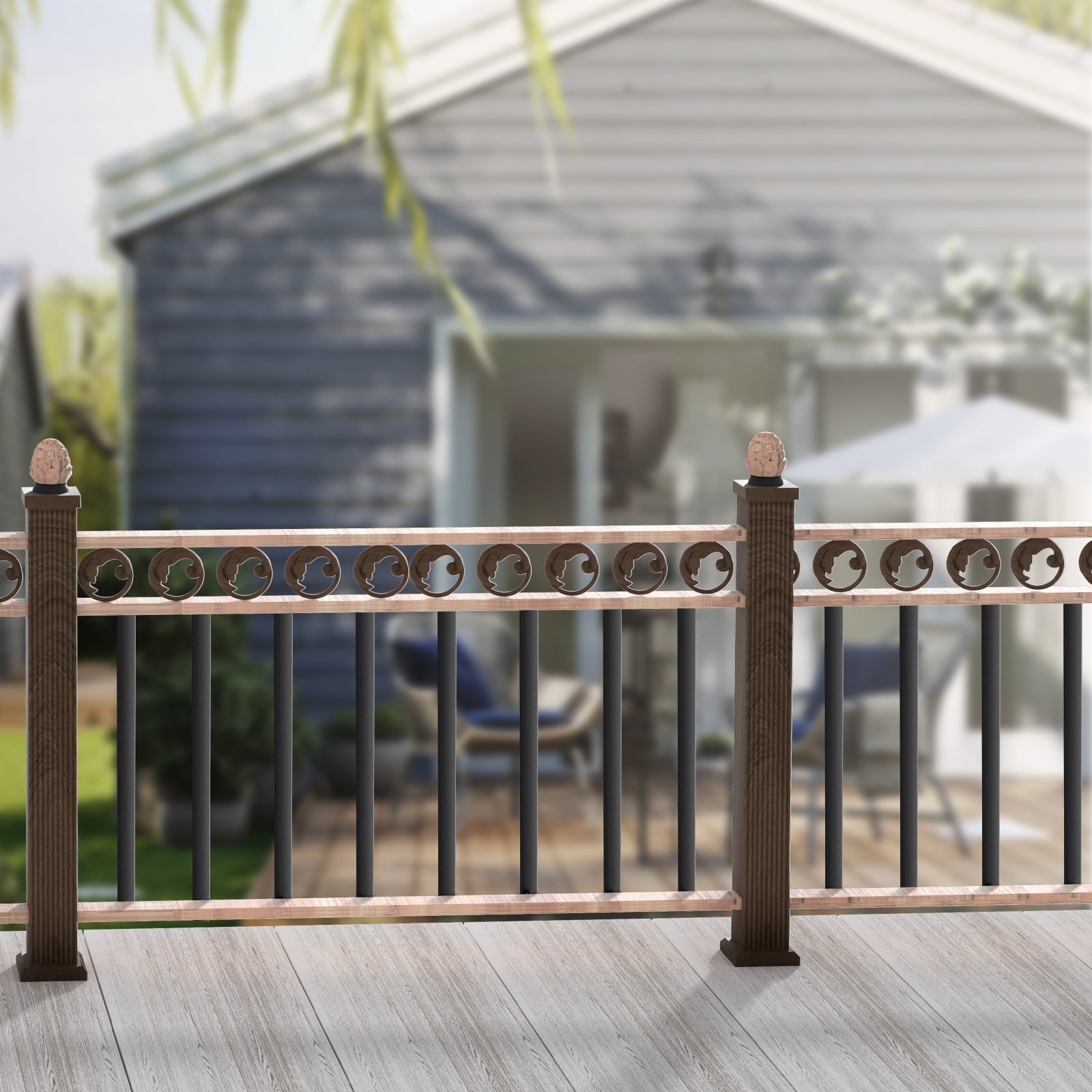 VEVOR metal balusters for stairs, 25 x 5.5 x 750 mm flat decorative railing bars made of aluminum alloy, 51-pack deck balusters with screws, classic hollow deck railing