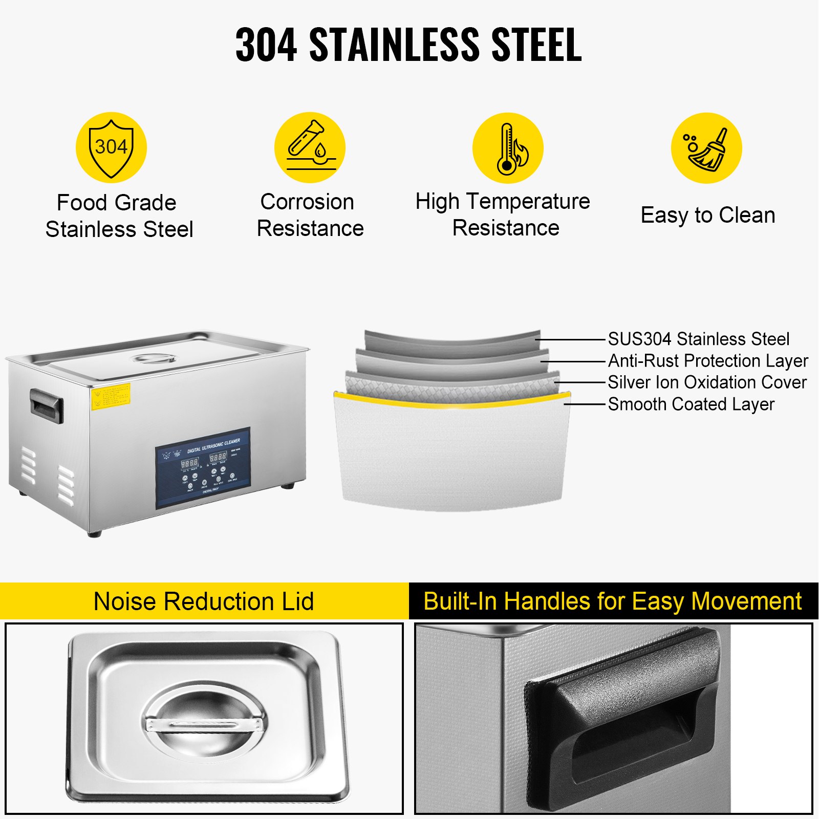 Myjka ultradźwiękowa VEVOR 30 l, Myjka ultradźwiękowa do szklanek 230 V, Myjka ultradźwiękowa ze stali nierdzewnej, Urządzenie ultradźwiękowe z 2 regulowanymi mocami czyszczenia 300 W, 600 W, do stomatologii, naczyń