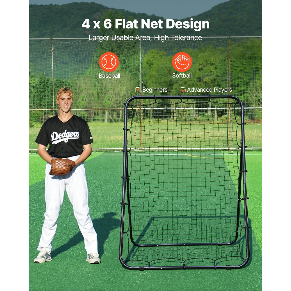 Siatka do odbijania piłki baseballowej VEVOR 120 x 180 cm, 5-kątowa siatka treningowa do gry w baseball, softball i treningów indywidualnych w pomieszczeniach i na zewnątrz, z siatką polietylenową, 4 kotwami gruntowymi i składaną stalową ramą