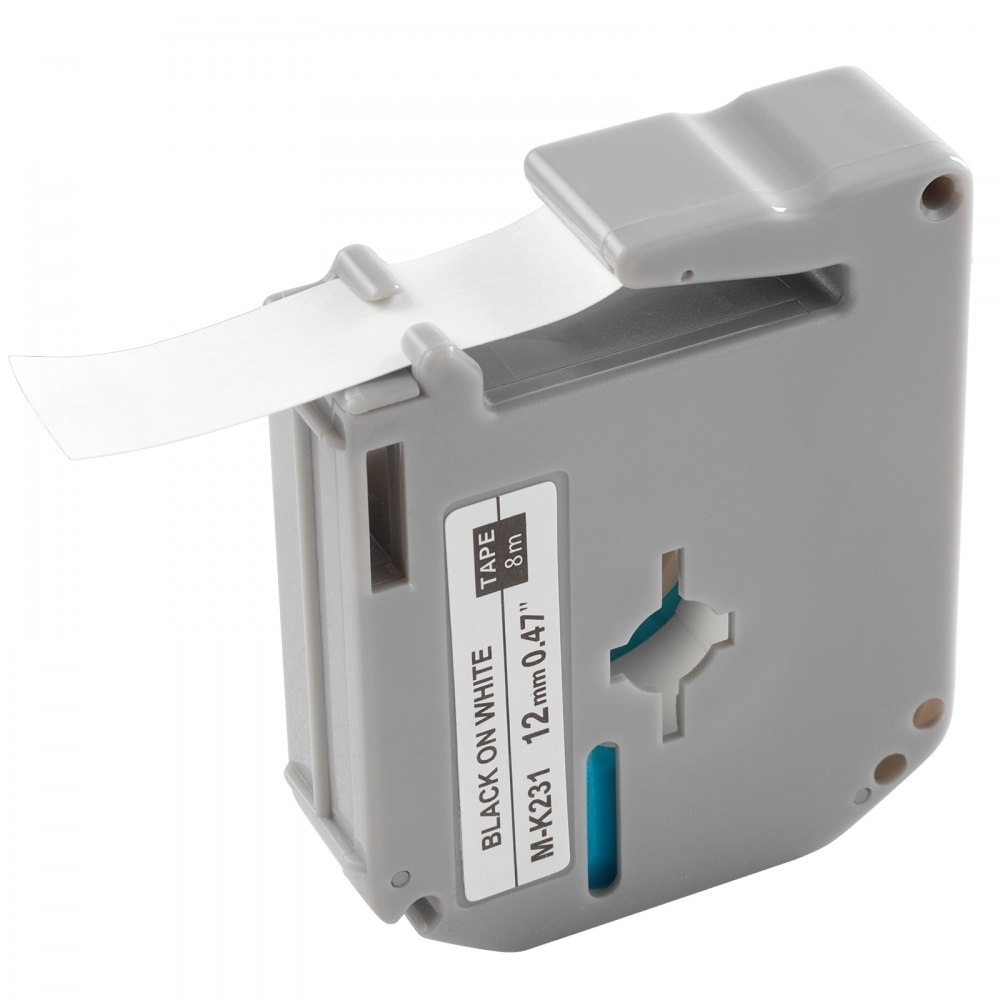 VEVOR Label Maker Tape, 4 Pack, 0.47 in / 12 mm Black on White Label Cartridge Compatible for Various Types of Brother Labelers, Durable & Long-lasting, Waterproof, Replacement for Letra Tag M-K231