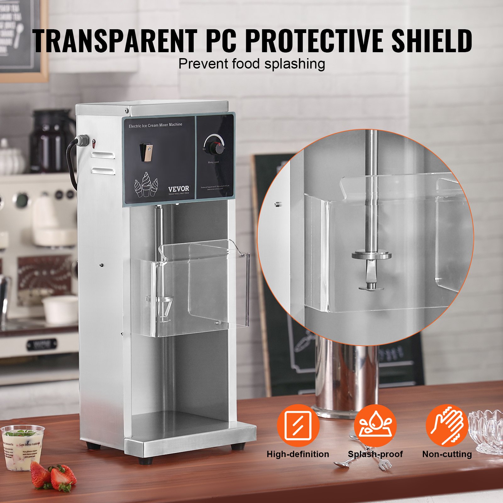Mikser do lodów VEVOR, 400 W, szybka maszyna do lodów, blender, urządzenie mieszające, 4200 obr./min, bezstopniowa regulacja prędkości, shaker do lodów ze stali nierdzewnej 304, 3 kubki ręczne, możliwość przygotowania różnych smaków lodów