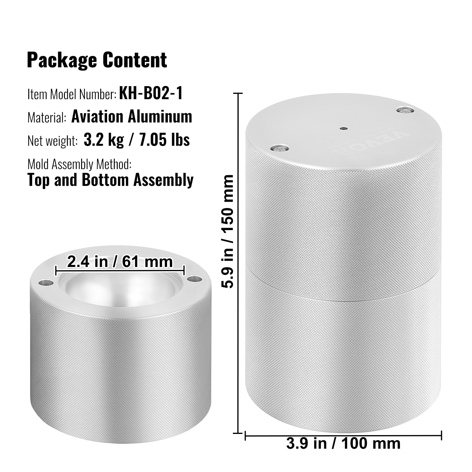 Zestaw foremek do lodu VEVOR 60 mm, foremka do lodu, forma do kulek lodowych ze szczypcami do lodu i tacką ociekową, aluminiowe, trwałe foremki do lodu, pojemnik na kostki lodu, whisky, americano, sok i mleko, srebrny