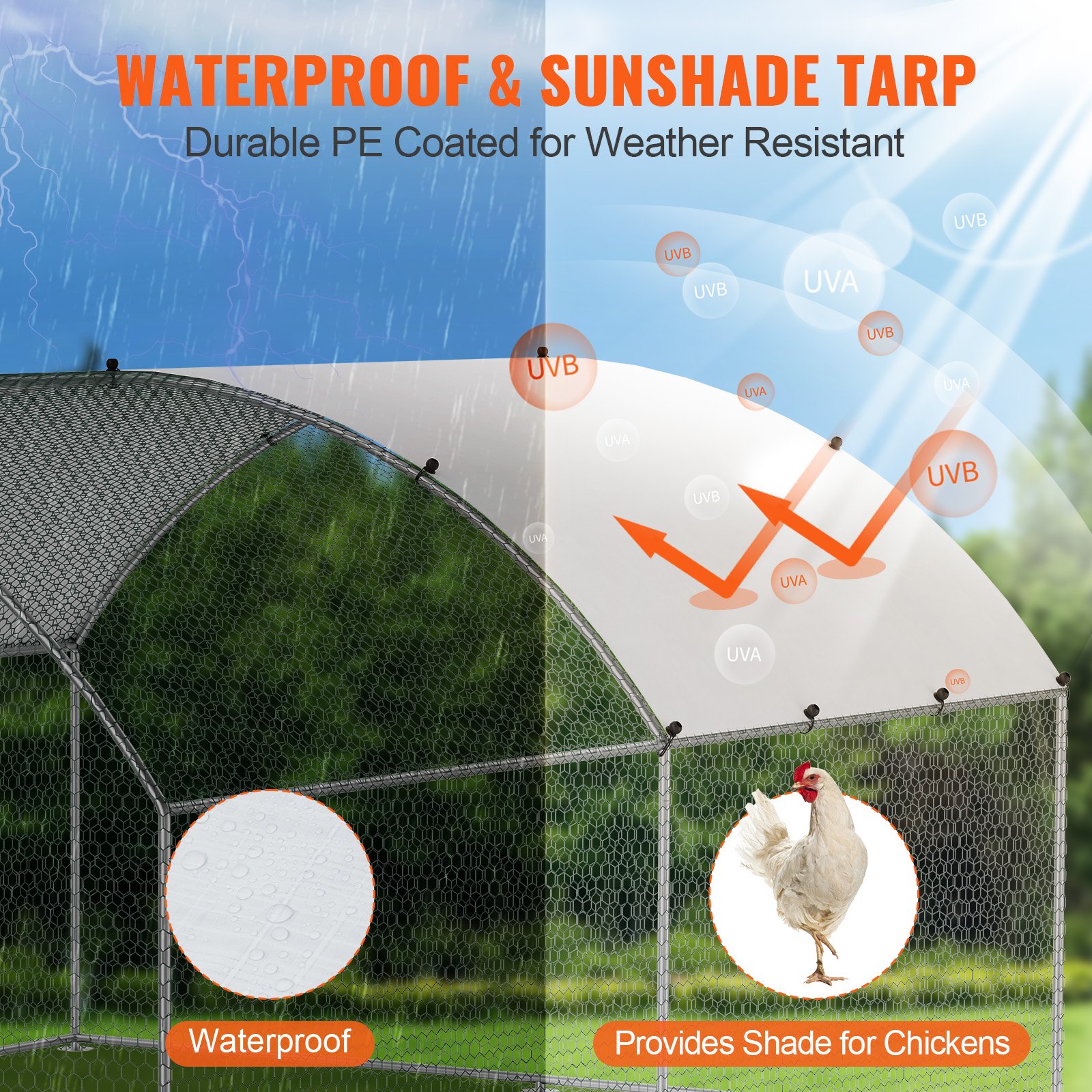 Kurnik VEVOR, 3 x 3,93 x 1,99 m, wybieg dla kur z pokrywą, kurnik z dachem wieżowym i zamkiem zabezpieczającym do ogrodu, gospodarstwa, klatki dla kaczek, królików i drobiu