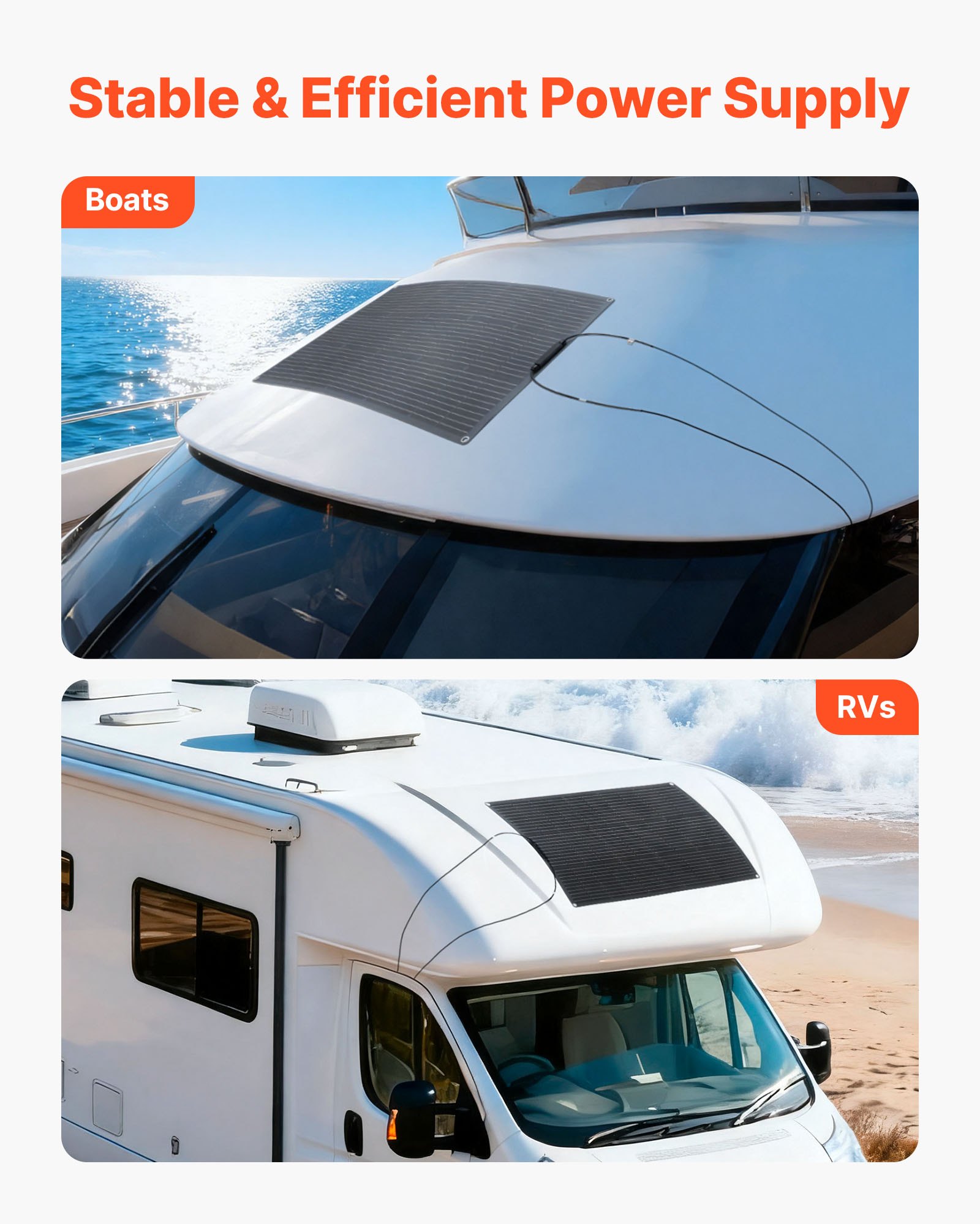 Monokrystaliczny panel słoneczny VEVOR, półelastyczny panel słoneczny o mocy 100 W, ładowarka poza siecią z wyjściem MC4, wodoodporność IP67, elektrownia balkonowa do łodzi, kamperów, samochodów, domków i powierzchni zakrzywionych