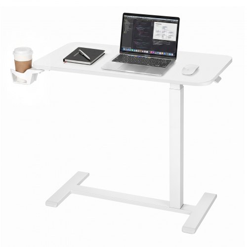 VEVOR Stolik nocny z kółkami 800x400 mm, stolik kawowy, biurko stojące, biały, do domu i biura, regulowana wysokość od 680 do 1080 mm, stolik pielęgnacyjny z uchwytem na napoje i hydraulicznym systemem sterowania