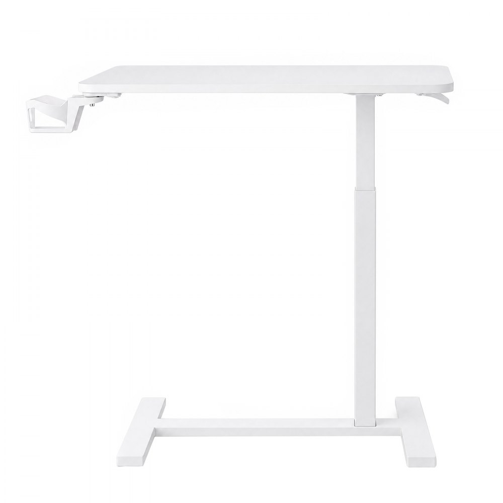 VEVOR Overbed Table 800 x 400 mm Mobile Bedside Table with Hidden Wheels, for Home Office Bed Couch, Height Adjustable Rolling Laptop Desk, Hydraulic Portable Standing Cart with Cup Holder, White