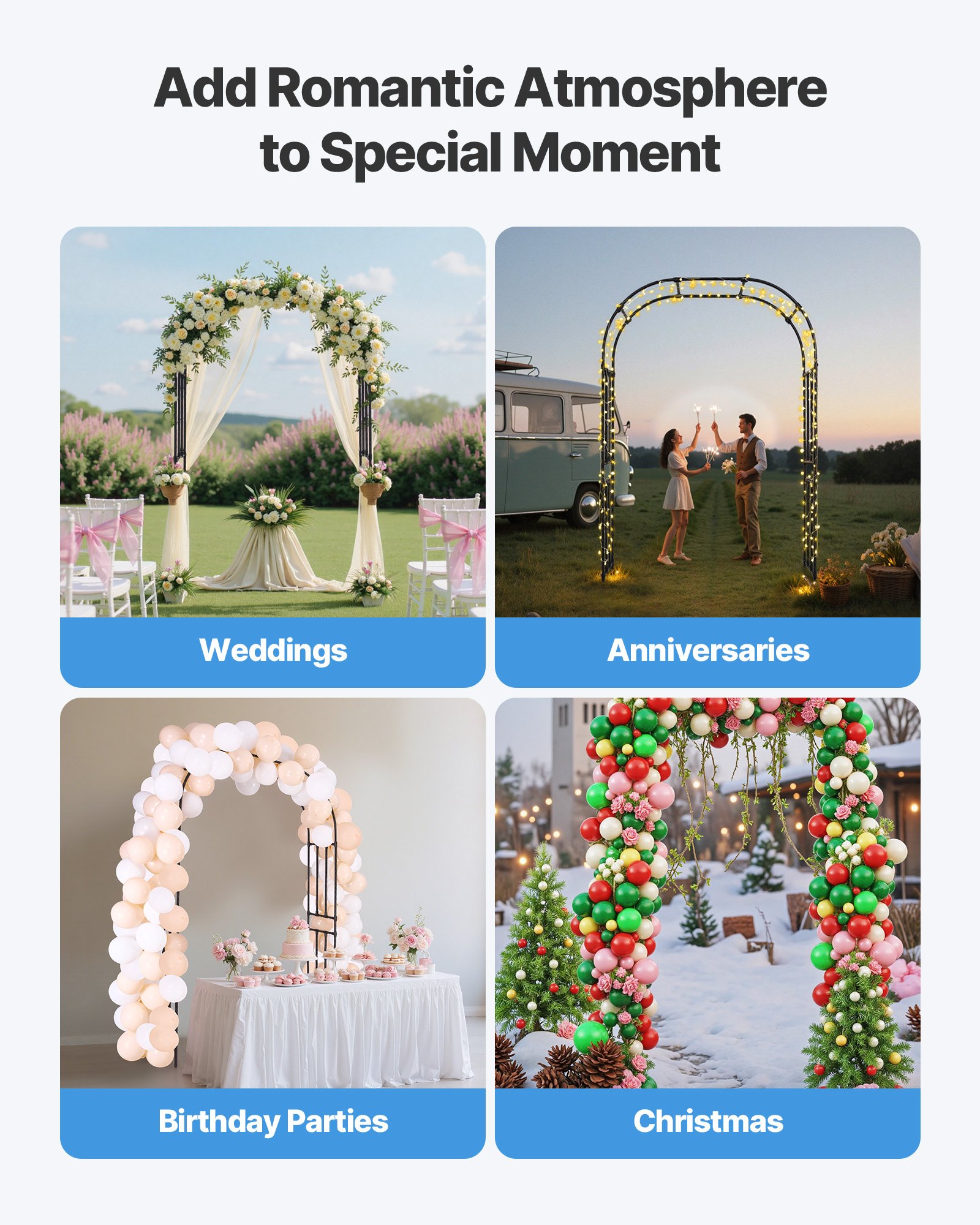 Łuk ogrodowy VEVOR, 2400x1500x400 mm, łuk różany, krata, pomoc do wspinaczki, łuk metalowy, stabilna krata różana do użytku na zewnątrz z palikami, idealna do ogrodu, trawnika, dekoracji weselnej