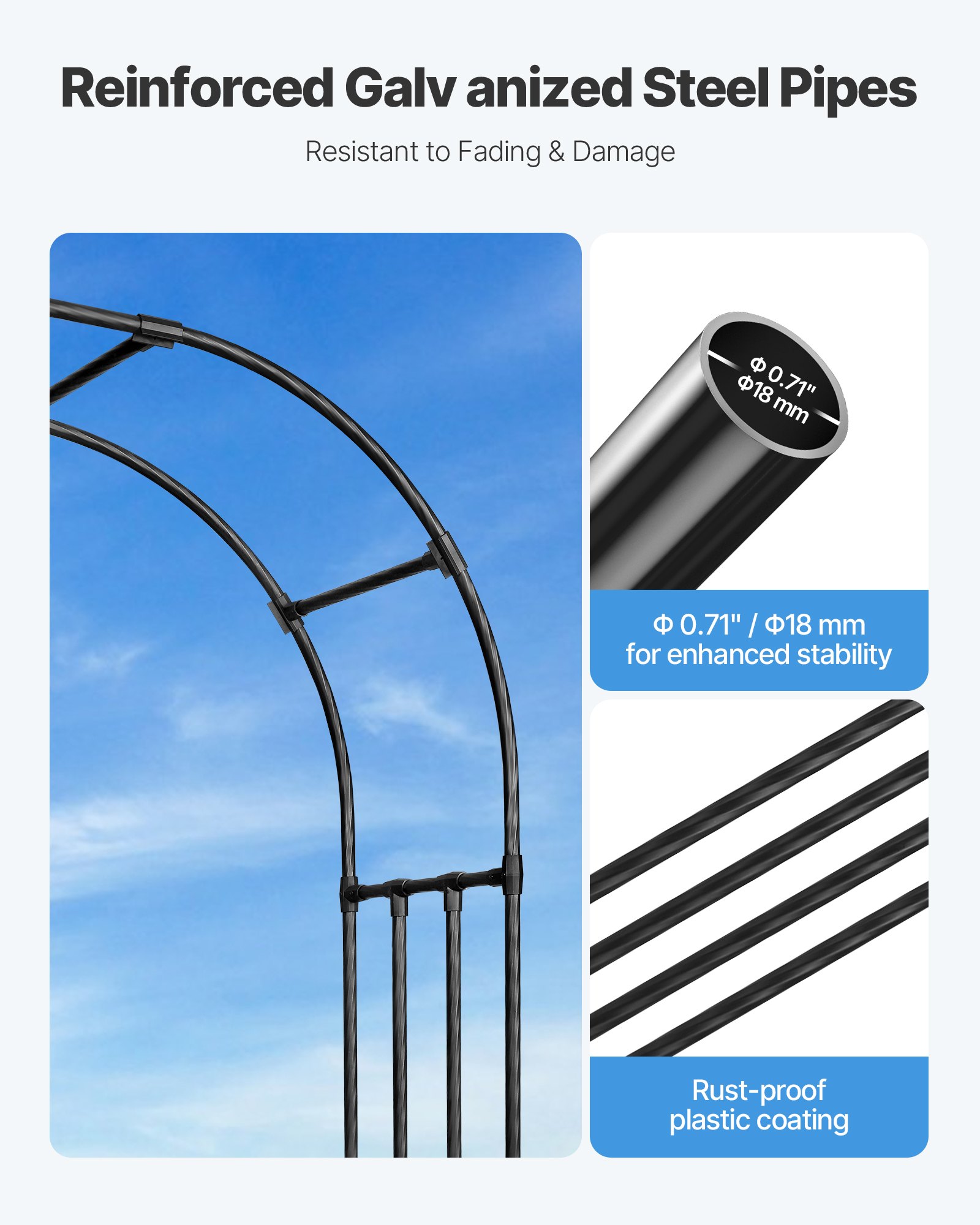 VEVOR Garden Arbor, 2.4 (H) x  2.5 (W) x 0.4 (D) m Metal Archway, Sturdy Outdoor Trellis Arch with Stakes, Easy to Assemble, Pergola Arbor for Plant Climbing Yard Lawn Wedding Party Decoration