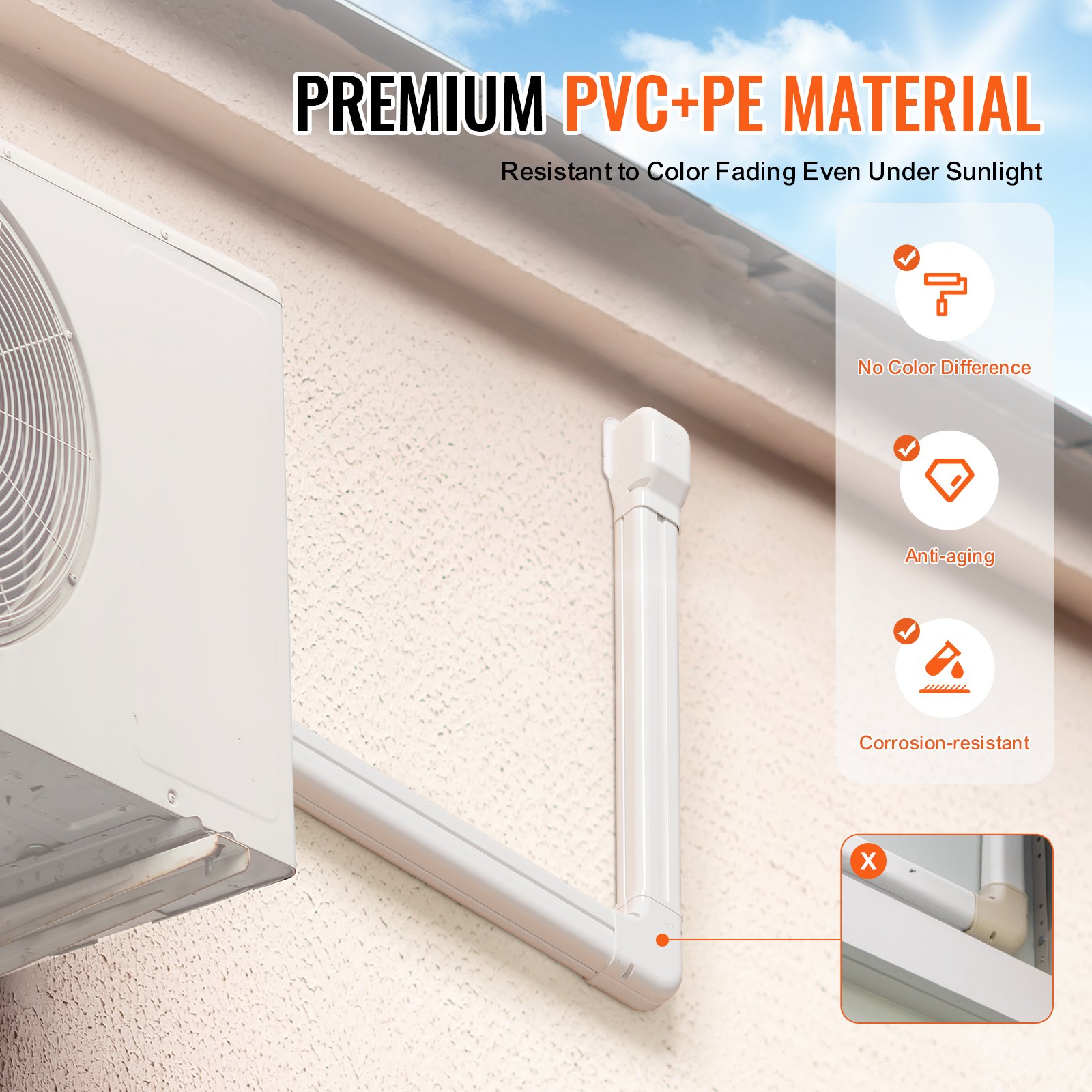 Osłona na rurę klimatyzacyjną VEVOR Mini Split Line Kit 76,2 mm szer. 3110 mm dł., dekoracyjna osłona na rurę klimatyzatora z PVC z 5 prostymi kanałami i kompletnymi komponentami, malowana do pomp ciepła, biała