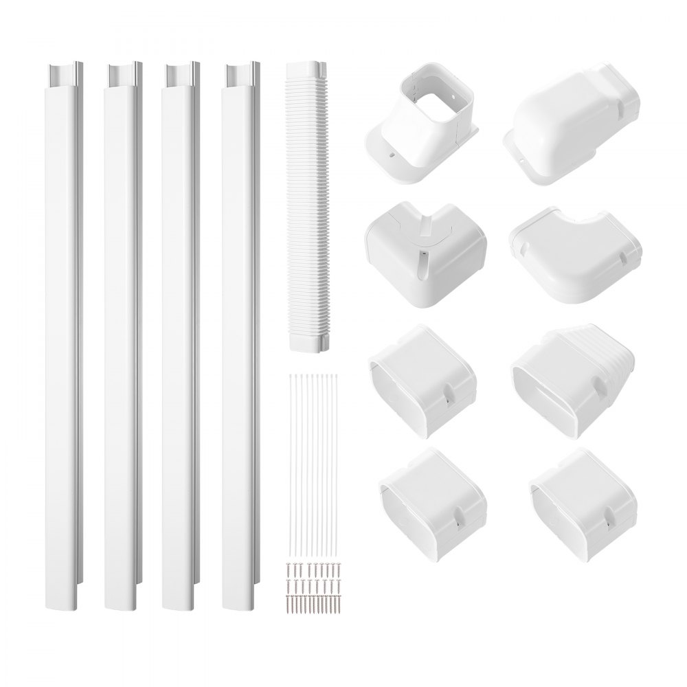 Osłona na rurę klimatyzacyjną VEVOR Mini Split Line Kit 76,2 mm szer. 5350 mm dł., dekoracyjna osłona na rurę klimatyzatora z PVC z 4 prostymi kanałami i kompletnymi komponentami, malowana do pomp ciepła, biała