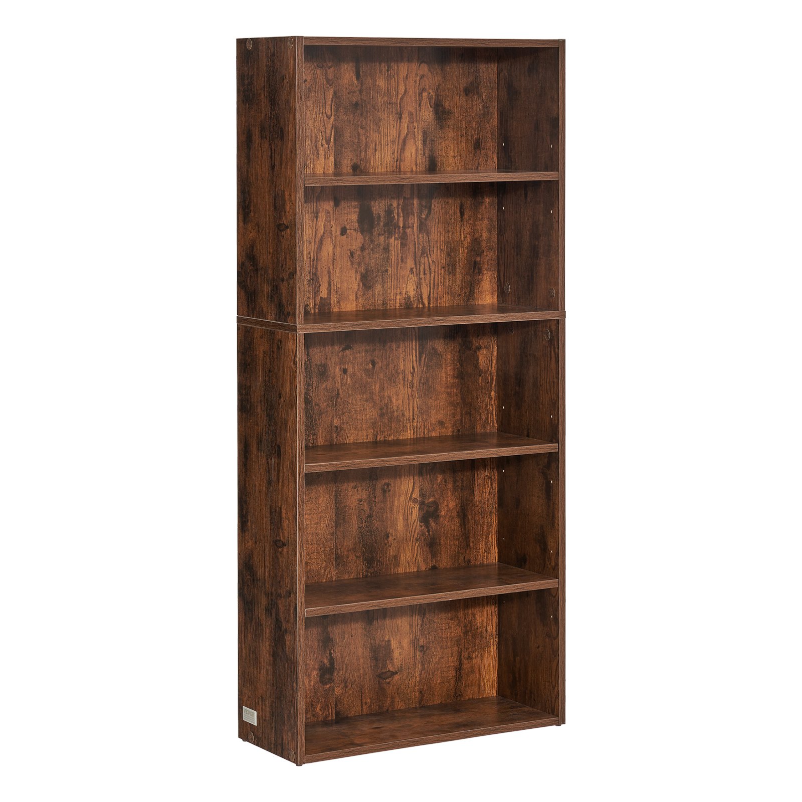 VEVOR narrow bookcase with 5 rectangular compartments & height-adjustable shelf, 1345 mm high freestanding storage shelf made of E1 chipboard, display shelf for living room bedroom brown