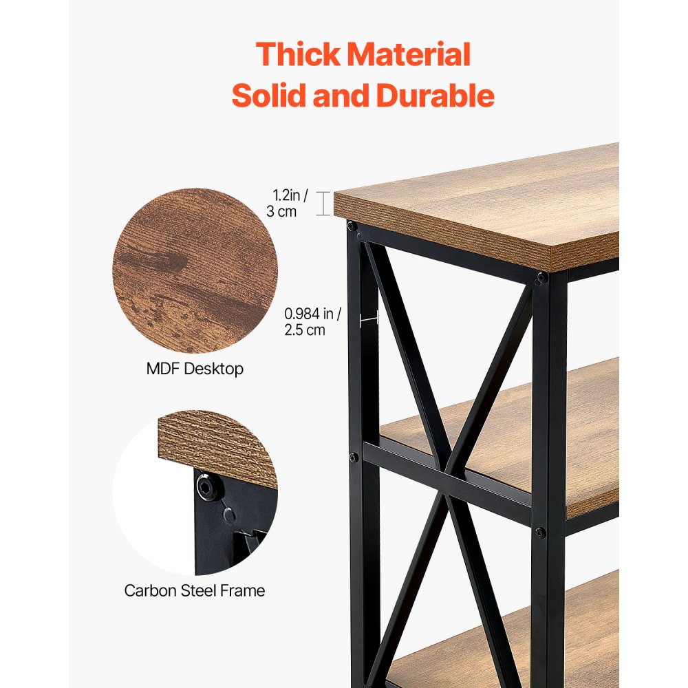 VEVOR narrow console table, entryway table (140 cm length / load capacity 108.9 + 72.6 + 72.6 kg), 3-tier hallway table, side table, sofa table with metal frame, for entryway, living room, hallway