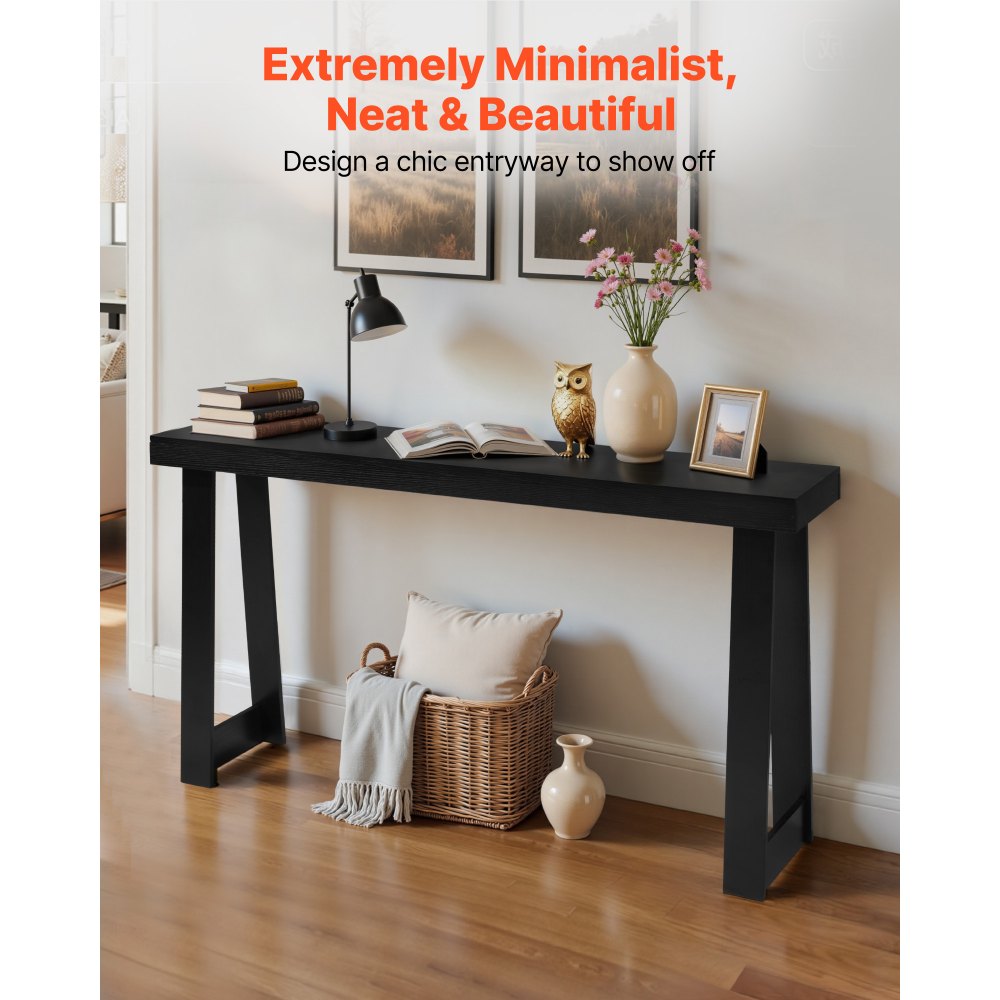 VEVOR 140 cm Console Table, Modern Desk Behind the Couch, Wooden Rectangle Entrance Desk, Narrow Long Sofa Table Accent Stand, Ideal for Hallway, Bedroom, Living Room, Foyer, Easy Assembly, Black