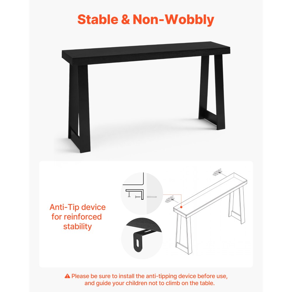 VEVOR 140 cm Console Table, Modern Desk Behind the Couch, Wooden Rectangle Entrance Desk, Narrow Long Sofa Table Accent Stand, Ideal for Hallway, Bedroom, Living Room, Foyer, Easy Assembly, Black