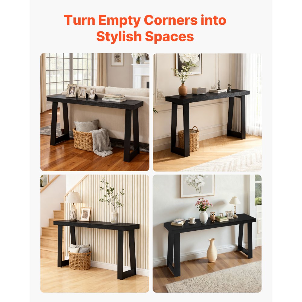 VEVOR 140 cm Console Table, Modern Desk Behind the Couch, Wooden Rectangle Entrance Desk, Narrow Long Sofa Table Accent Stand, Ideal for Hallway, Bedroom, Living Room, Foyer, Easy Assembly, Black