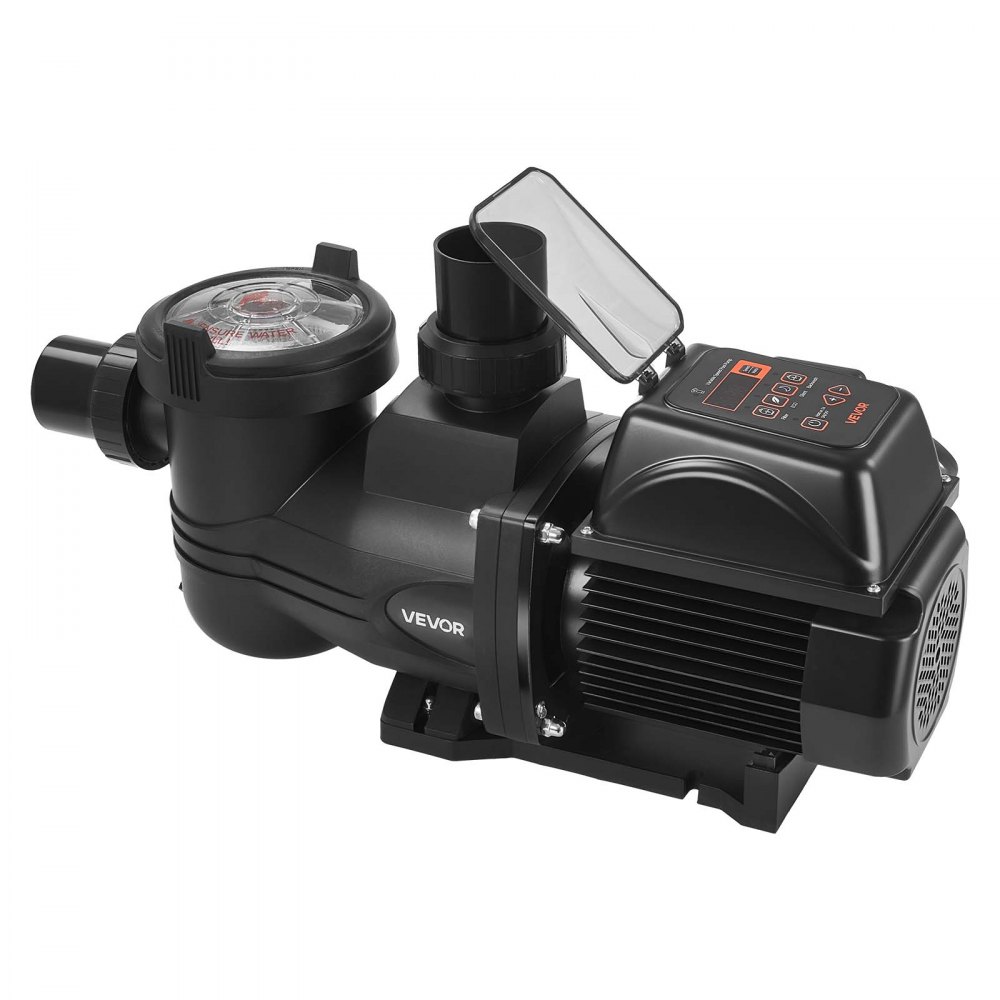 Pompa basenowa VEVOR 33 000 l/h, z regulowaną prędkością, wysokość podnoszenia 17 m, moc 1650 W, wbudowana/naziemna pompa basenowa z koszem filtrującym, samozasysająca pompa filtrująca, programowalny timer, do basenów naziemnych