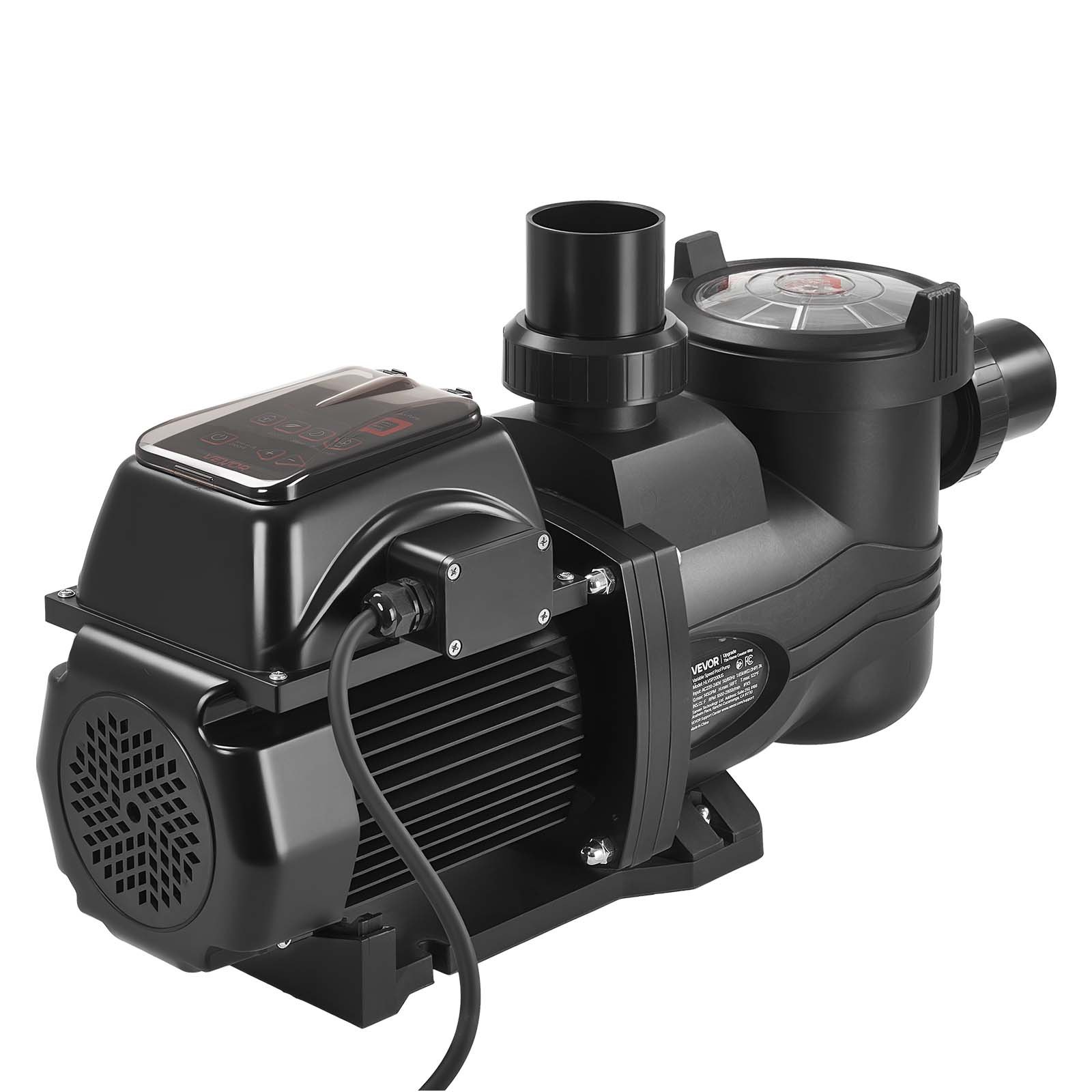 Pompa basenowa VEVOR 33 000 l/h, z regulowaną prędkością, wysokość podnoszenia 17 m, moc 1650 W, wbudowana/naziemna pompa basenowa z koszem filtrującym, samozasysająca pompa filtrująca, programowalny timer, do basenów naziemnych