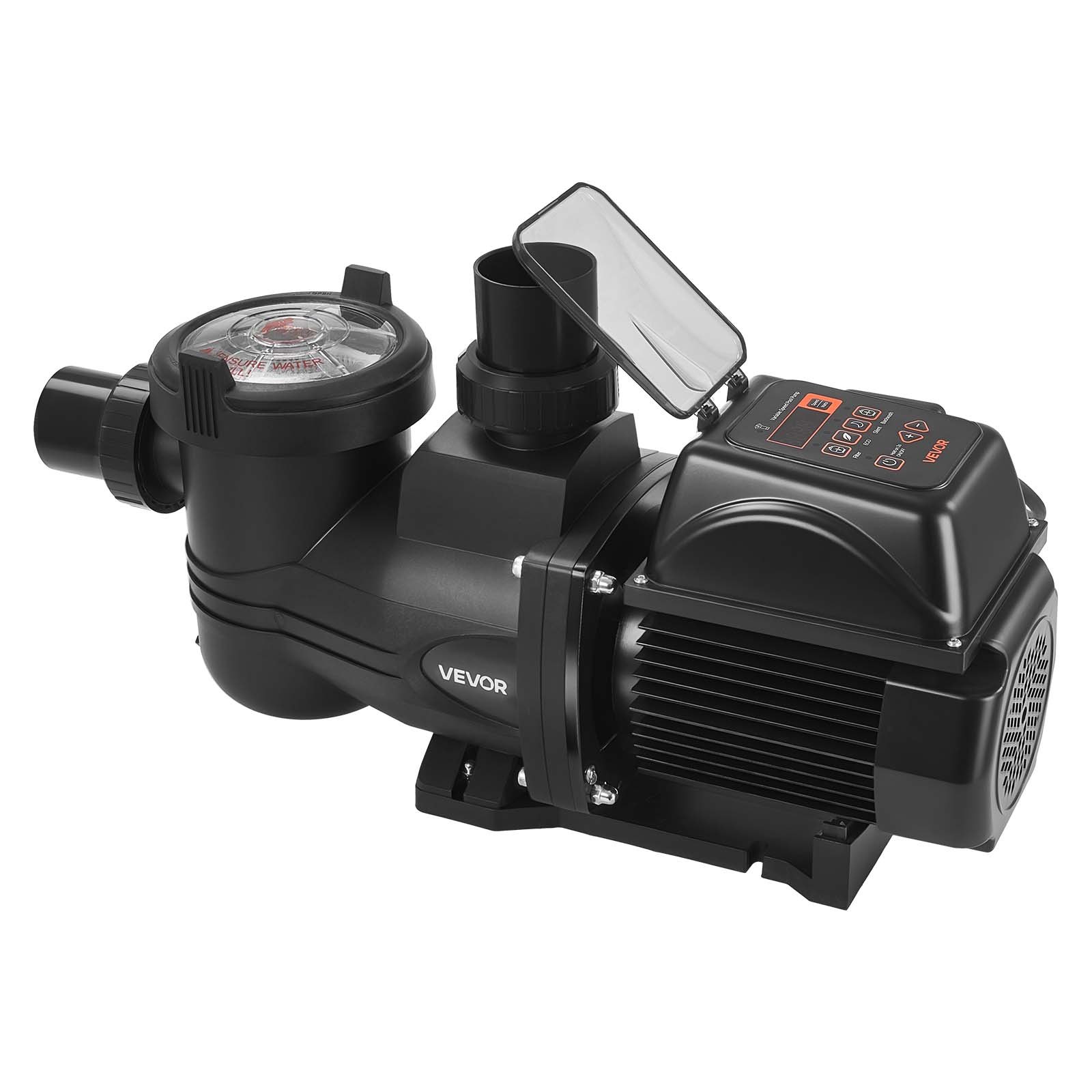 Pompa basenowa VEVOR 33 000 l/h, z regulowaną prędkością, wysokość podnoszenia 17 m, moc 1650 W, wbudowana/naziemna pompa basenowa z koszem filtrującym, samozasysająca pompa filtrująca, programowalny timer, do basenów naziemnych
