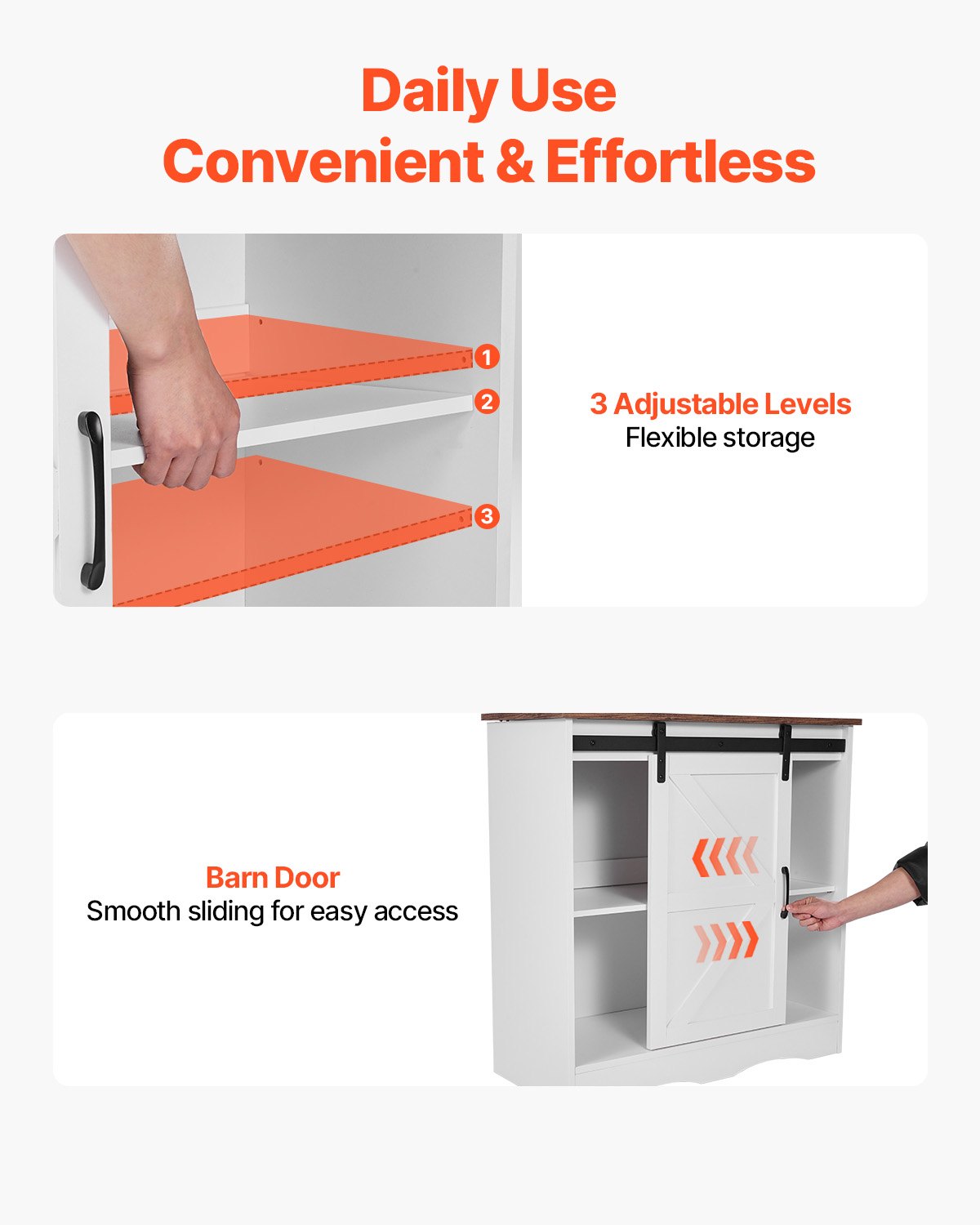 VEVOR Barek kawowy 80 x 35 x 80 cm Barek kawowy w stylu farmhouse z 3-poziomową przestrzenią do przechowywania, stolik kawowy z drzwiami stodołowymi, kredens bufetowy do salonu i przedpokoju