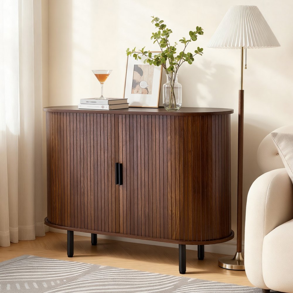 VEVOR Szafka kuchenna z 2 drzwiami przesuwnymi, szafka bufetowa w stylu średniowiecznym do salonu/przedpokoju, szafka do przechowywania 100 x 40 x 75 cm Szafka kuchenna bufetowa z orzecha włoskiego