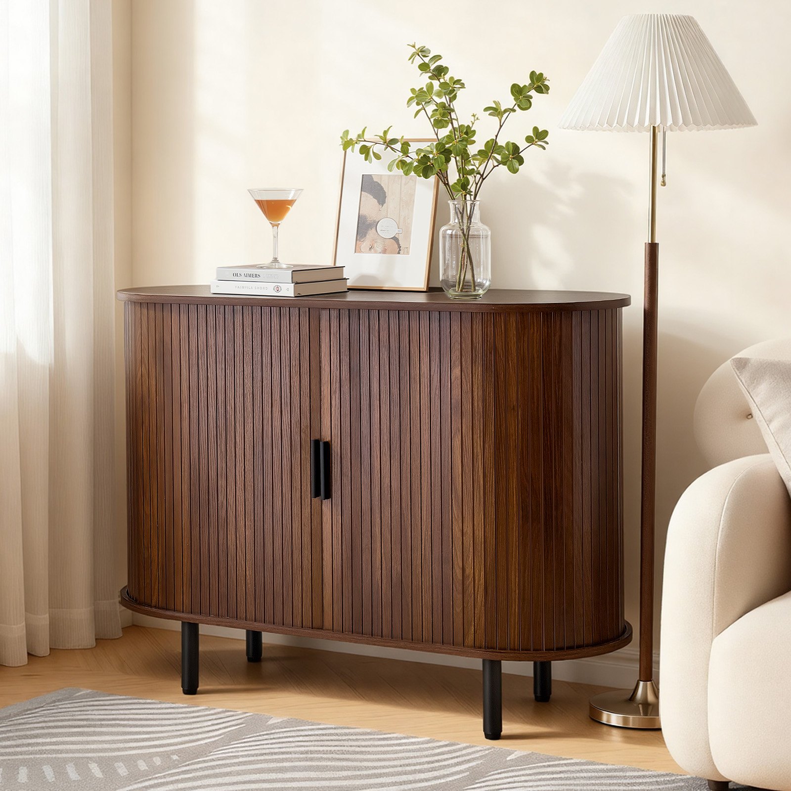 VEVOR Szafka kuchenna z 2 drzwiami przesuwnymi, szafka bufetowa w stylu średniowiecznym do salonu/przedpokoju, szafka do przechowywania 100 x 40 x 75 cm Szafka kuchenna bufetowa z orzecha włoskiego